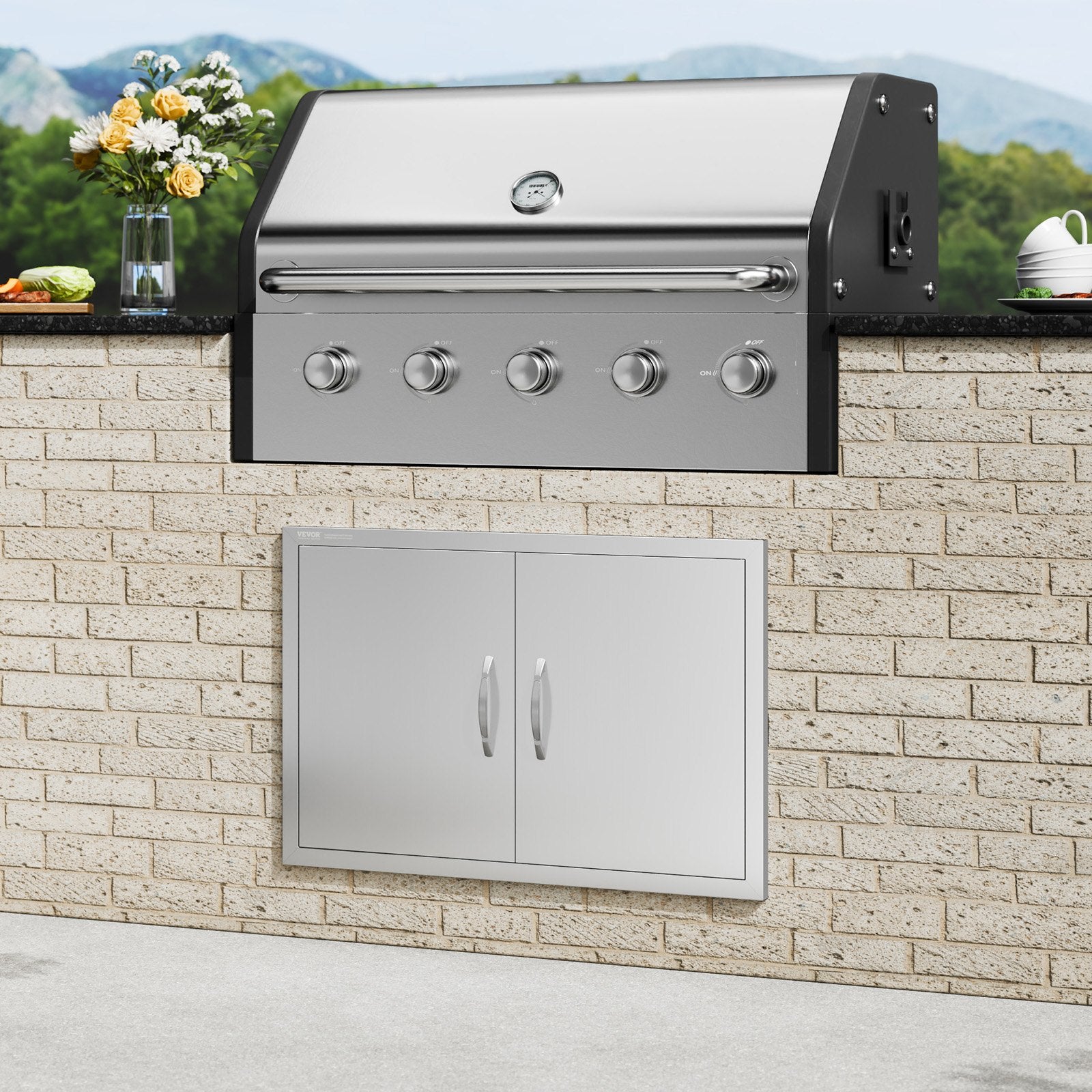 BBQ Access Door 838x558mm Double Outdoor Kitchen Stainless Steel Wall Handles