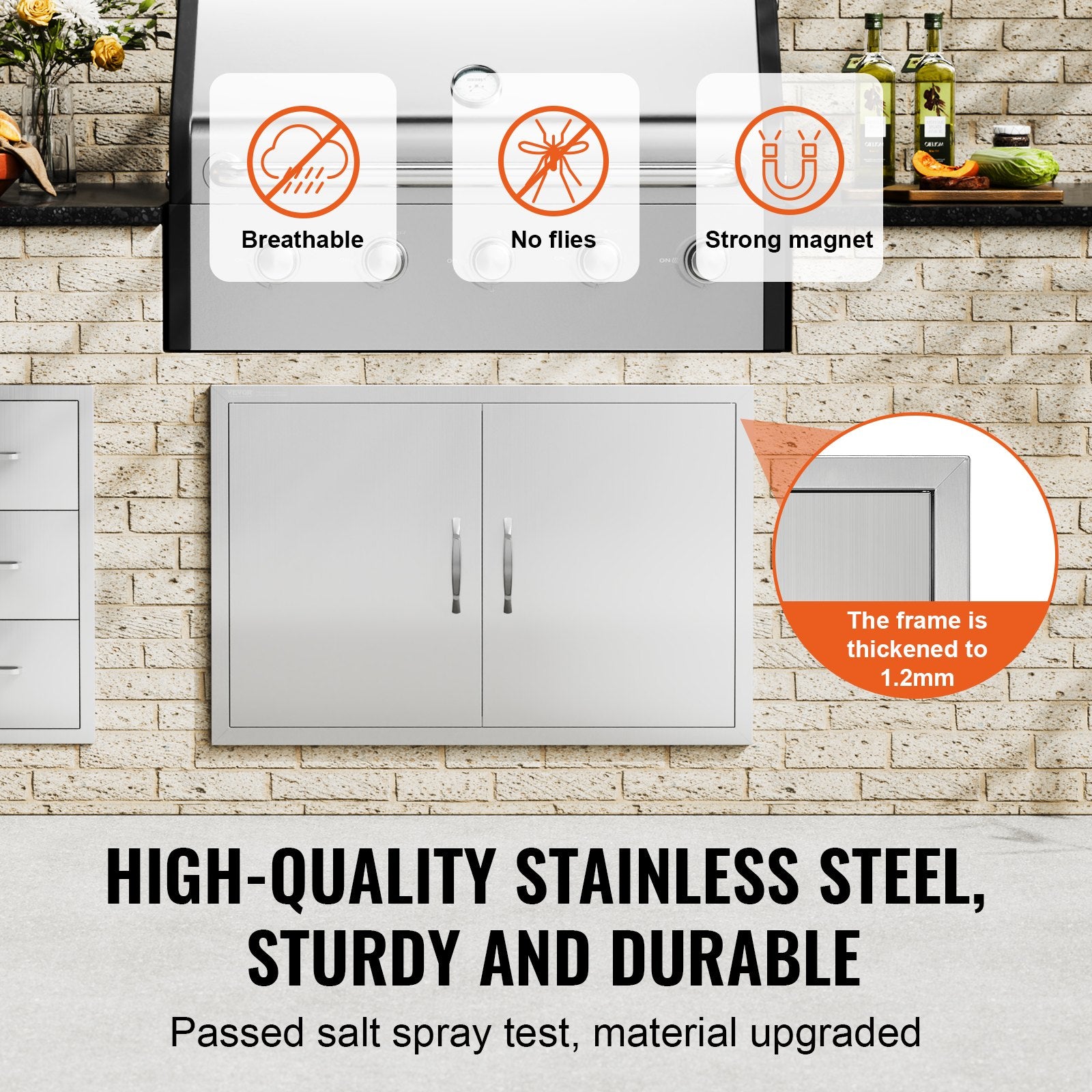 BBQ Access Door 889x610mm Double Stainless Steel Flush Mount Outdoor Door