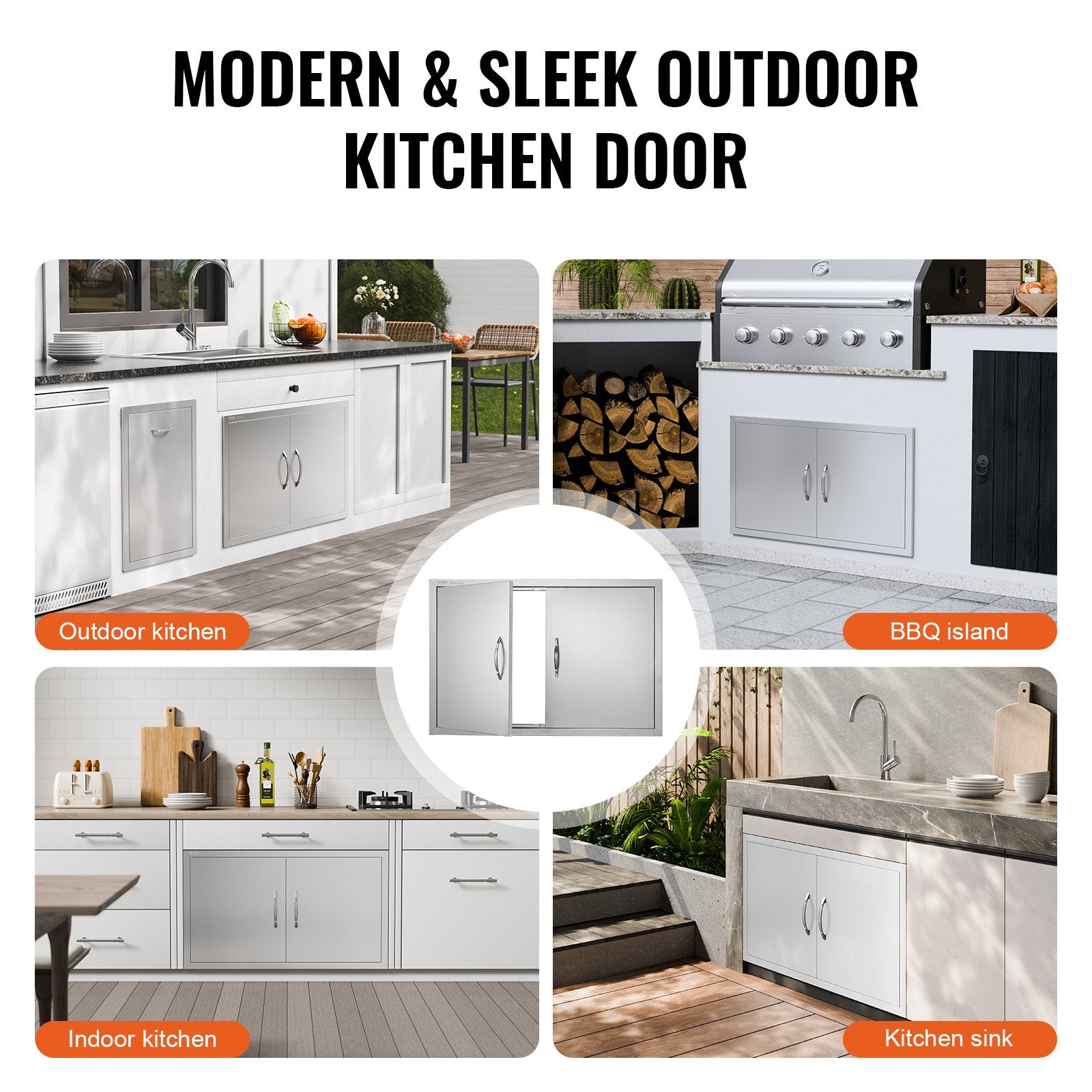 BBQ Access Door 915x533mm Double Outdoor Kitchen Stainless Steel Flush Mount