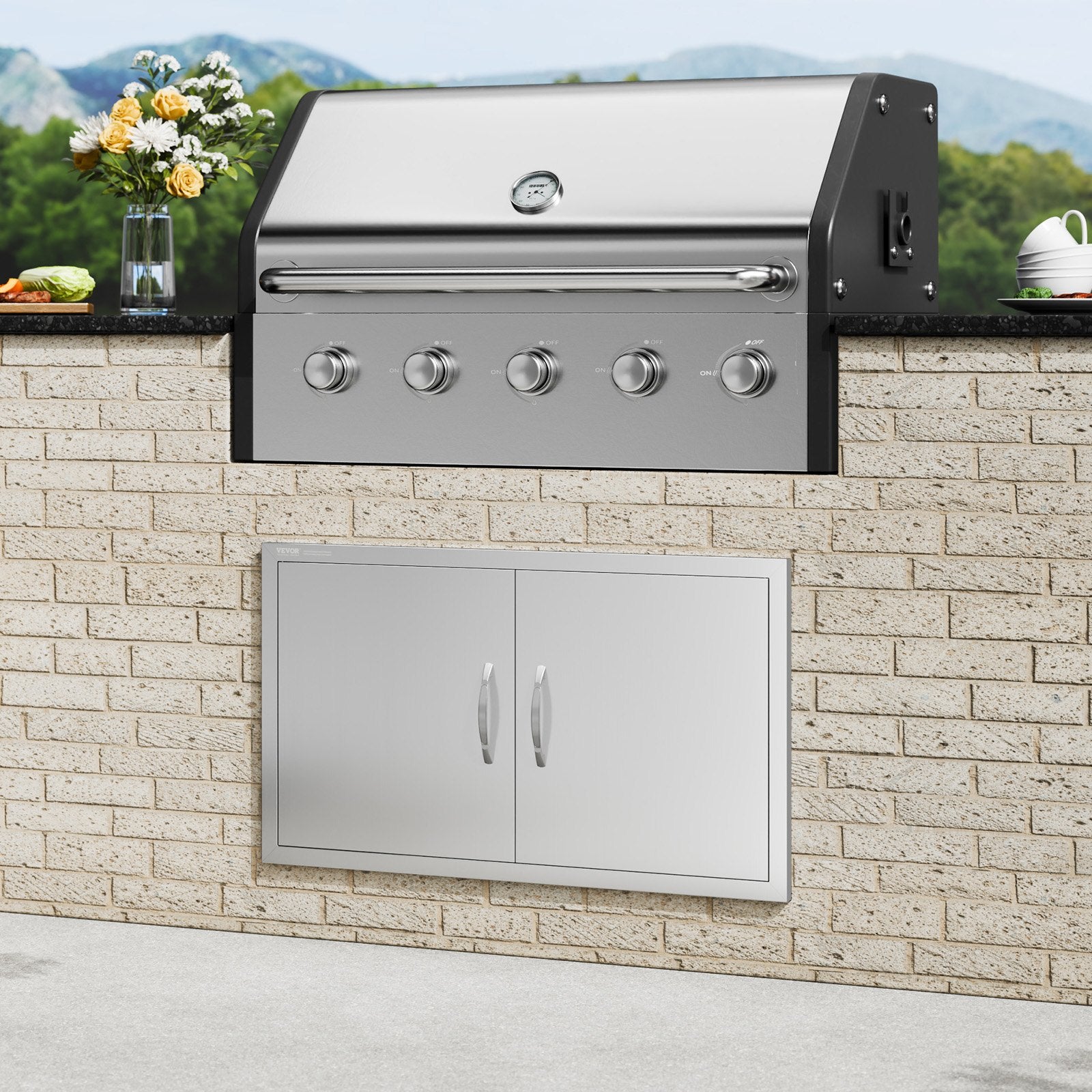 BBQ Access Door 915x533mm Double Outdoor Kitchen Stainless Steel Flush Mount