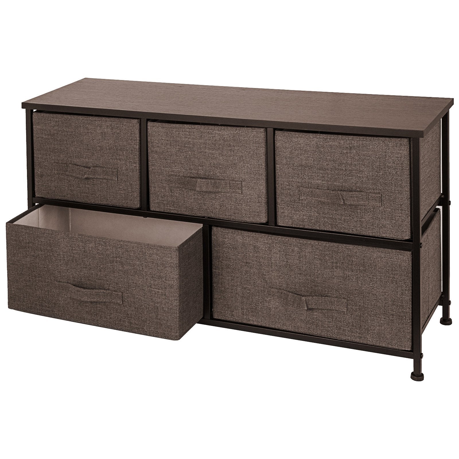 5 Drawer Fabric Dresser Storage Tower Steel Frame Cabinet Coffee
