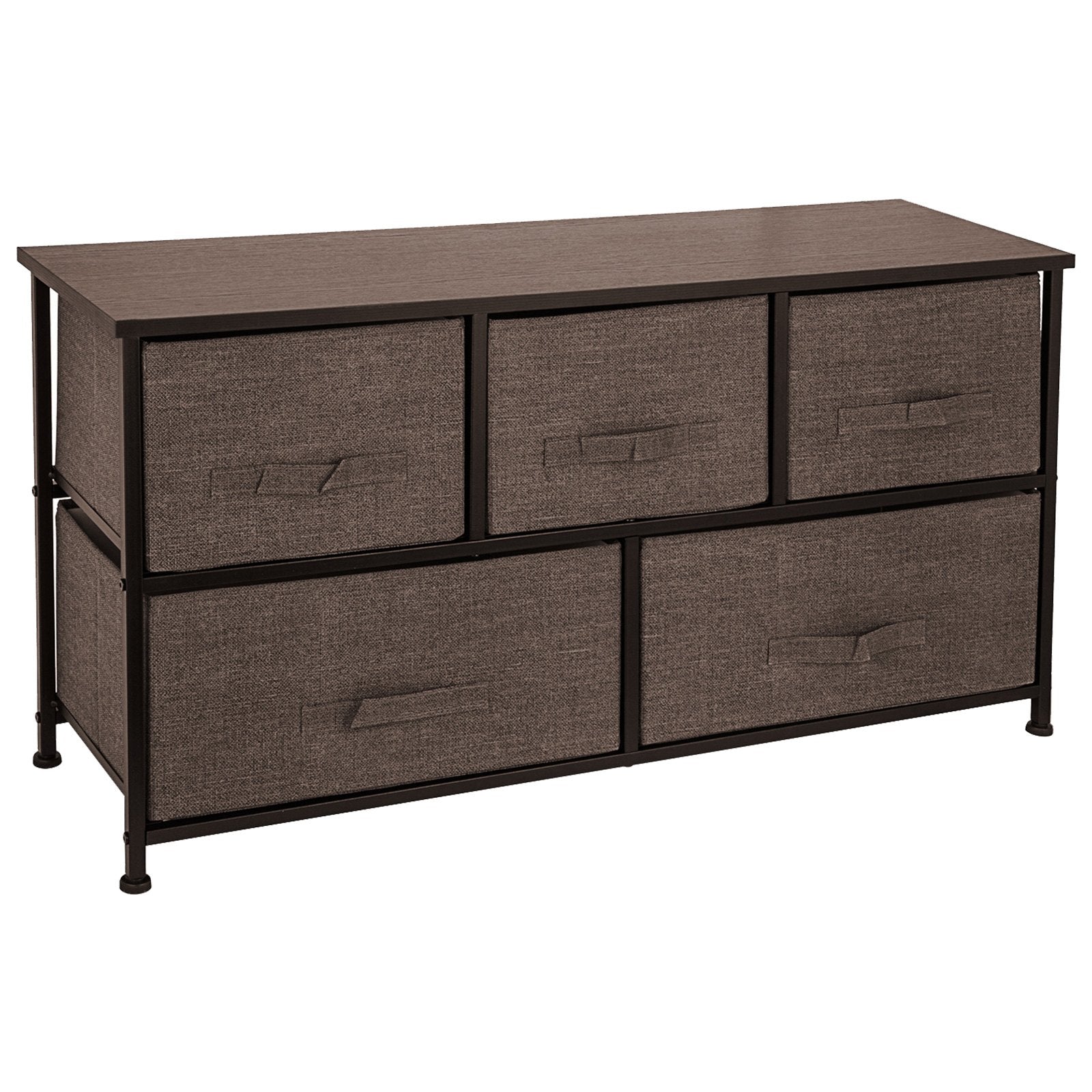 5 Drawer Fabric Dresser Storage Tower Steel Frame Cabinet Coffee