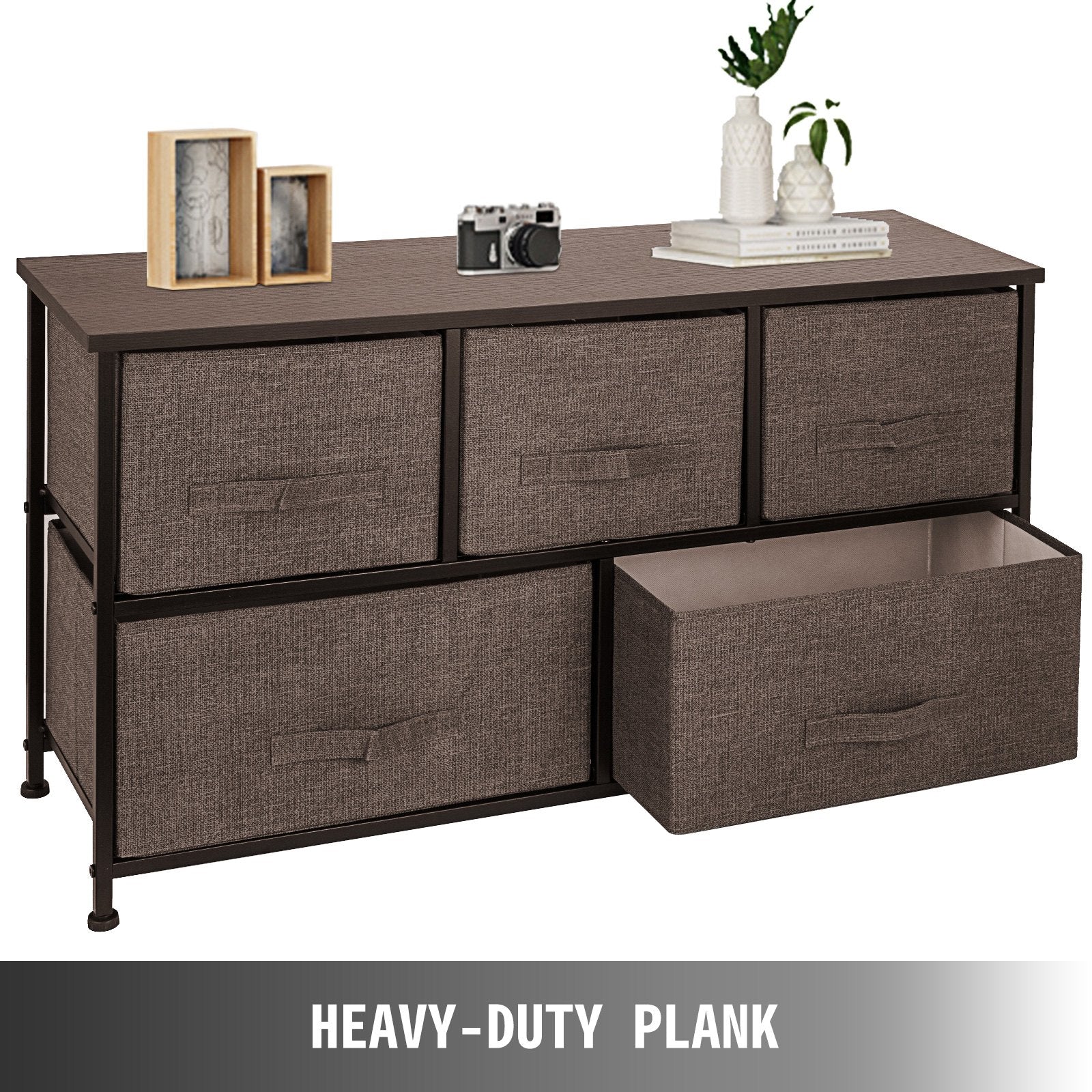 5 Drawer Fabric Dresser Storage Tower Steel Frame Cabinet Coffee