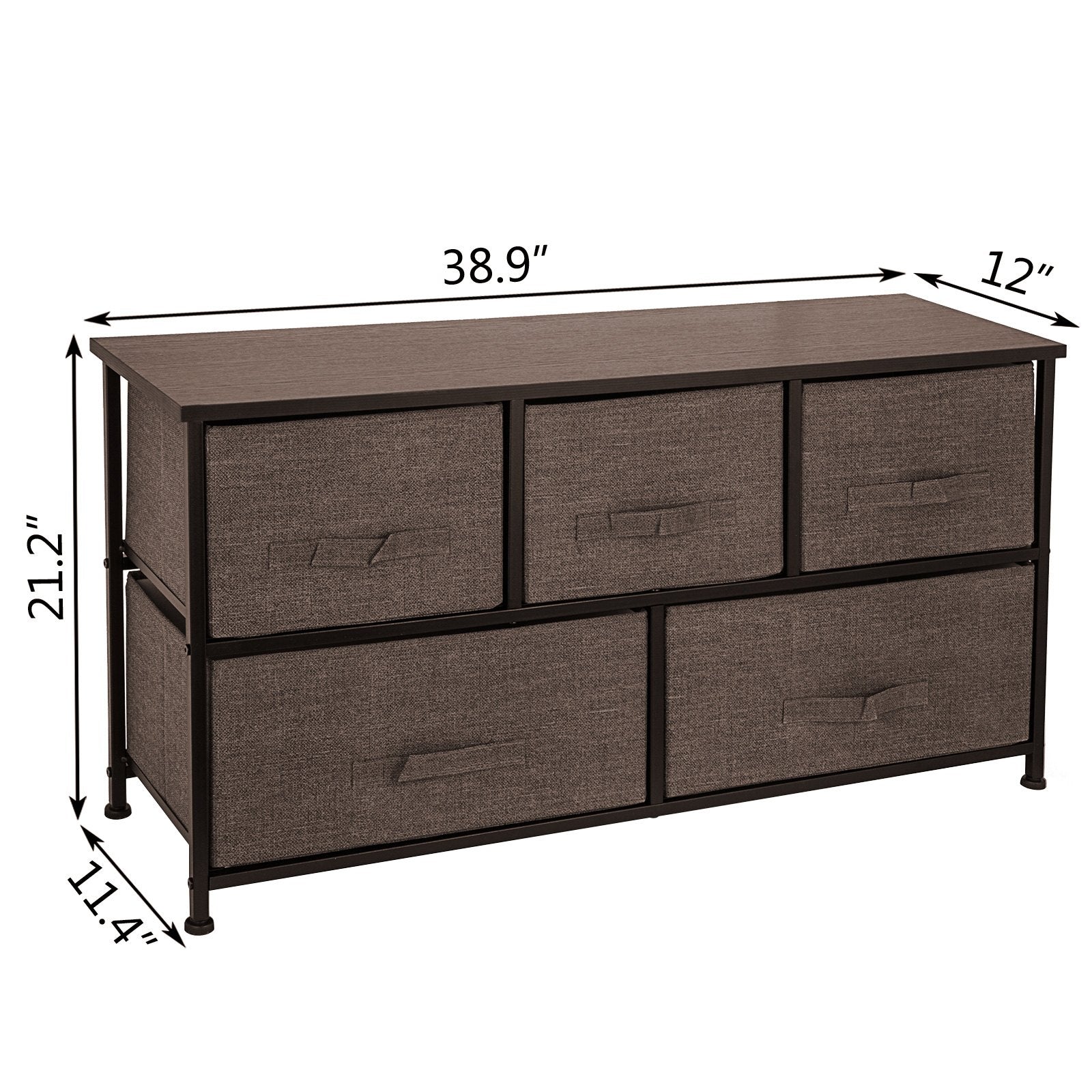 5 Drawer Fabric Dresser Storage Tower Steel Frame Cabinet Coffee