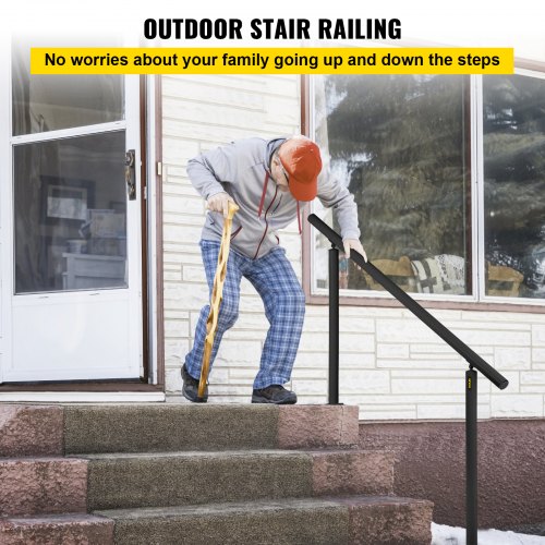 Adjustable Outdoor Handrail 5ft Stair Railing Aluminum Black