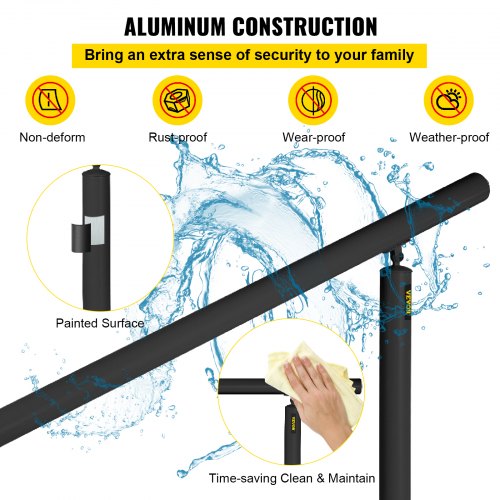 Adjustable Outdoor Handrail 5ft Stair Railing Aluminum Black