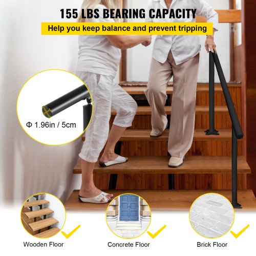 Adjustable Outdoor Handrail 5ft Stair Railing Aluminum Black