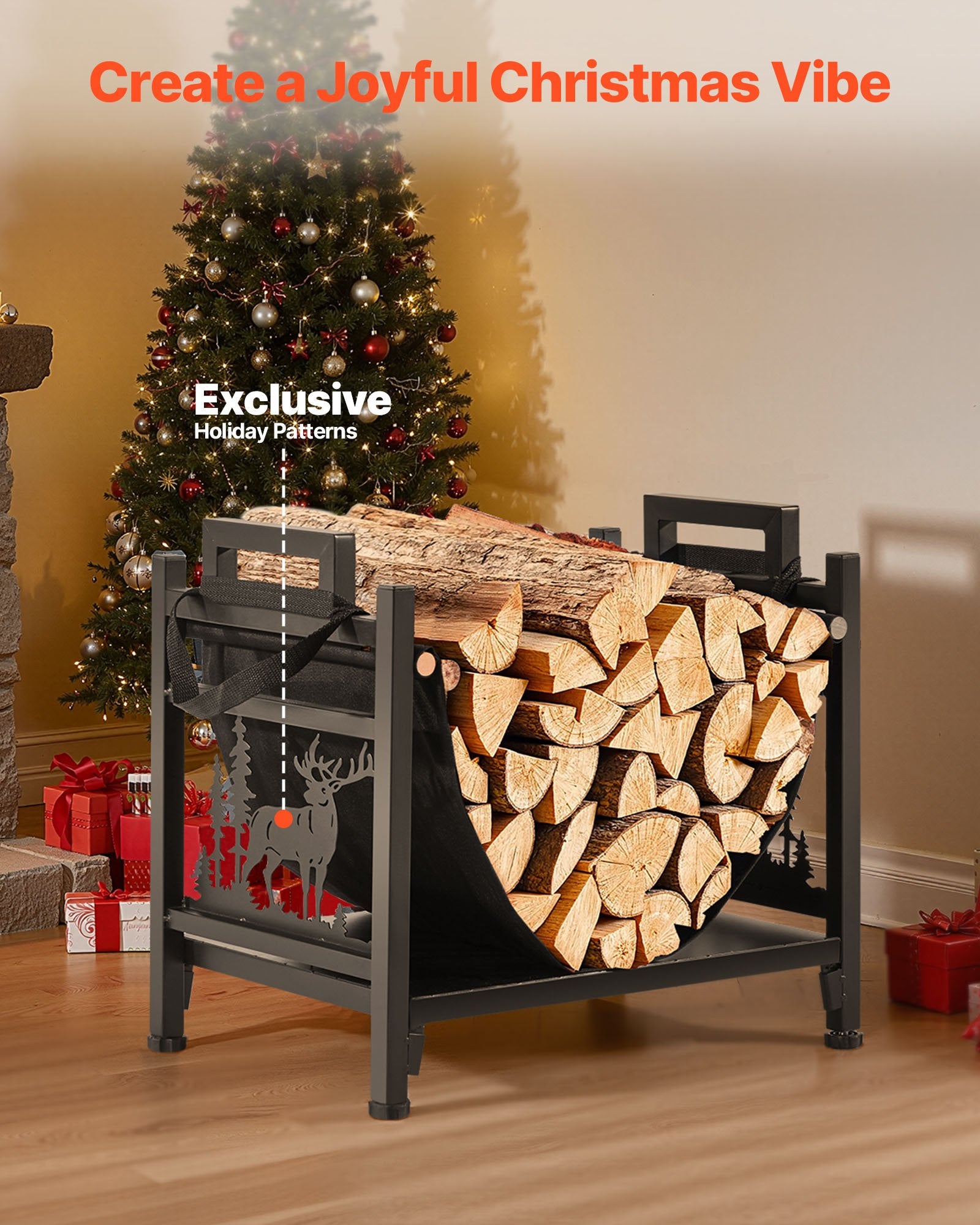 Indoor Firewood Rack 45cm Curved Log Holder Canvas Carrier Steel Heavy Duty