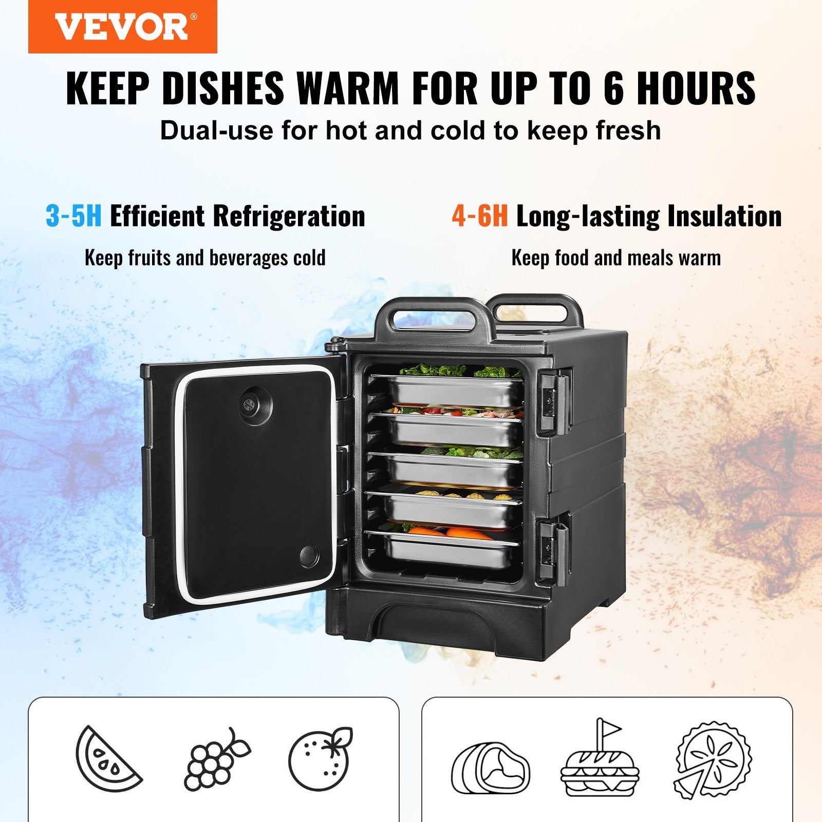 Insulated Food Pan Carrier, 75L Hot Box for Catering, Front Loading Food Warmer