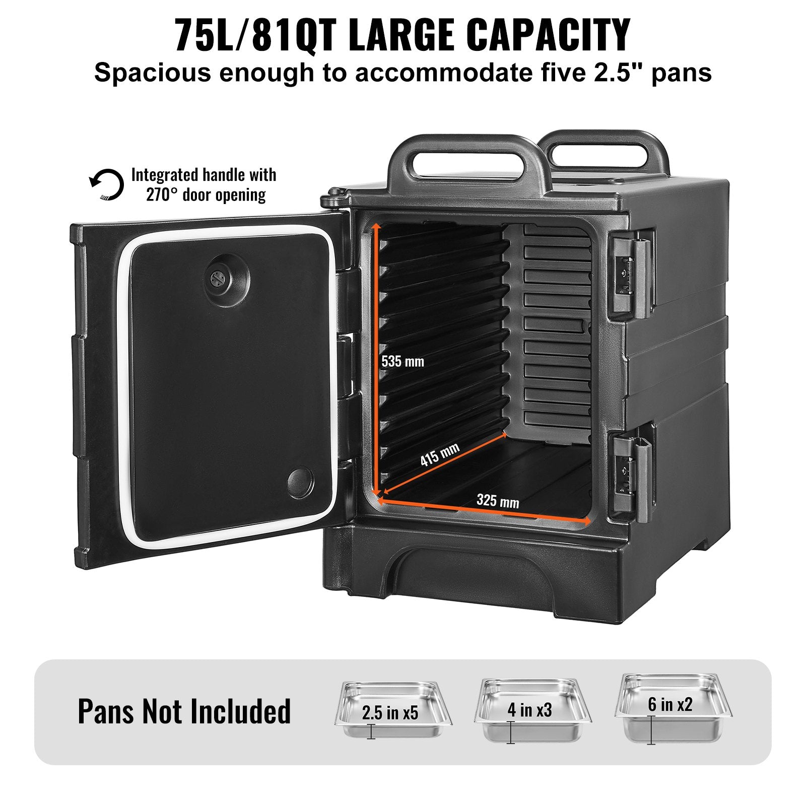 Insulated Food Pan Carrier, 75L Hot Box for Catering, Front Loading Food Warmer