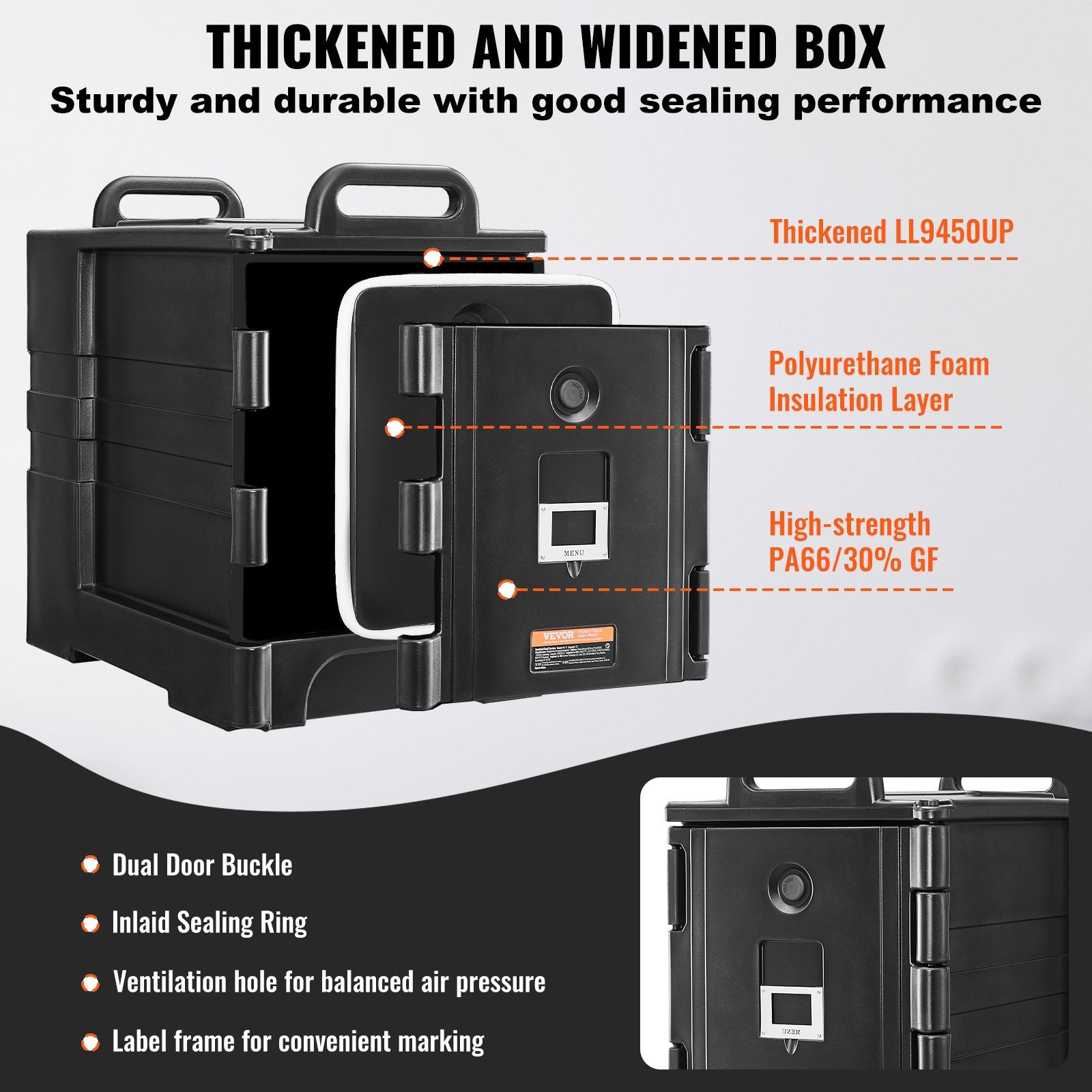 Insulated Food Pan Carrier, 75L Hot Box for Catering, Front Loading Food Warmer