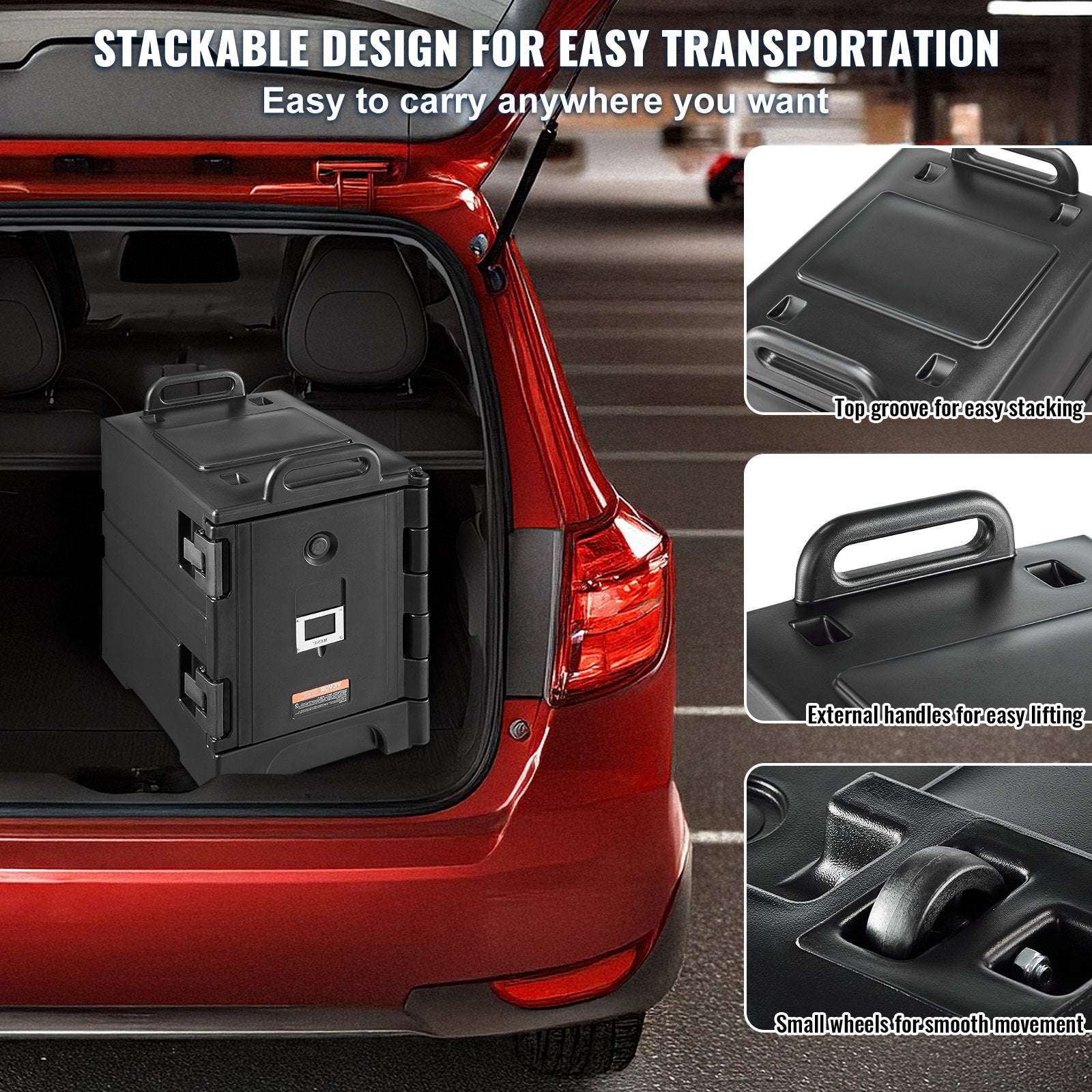 Insulated Food Pan Carrier, 75L Hot Box for Catering, Front Loading Food Warmer