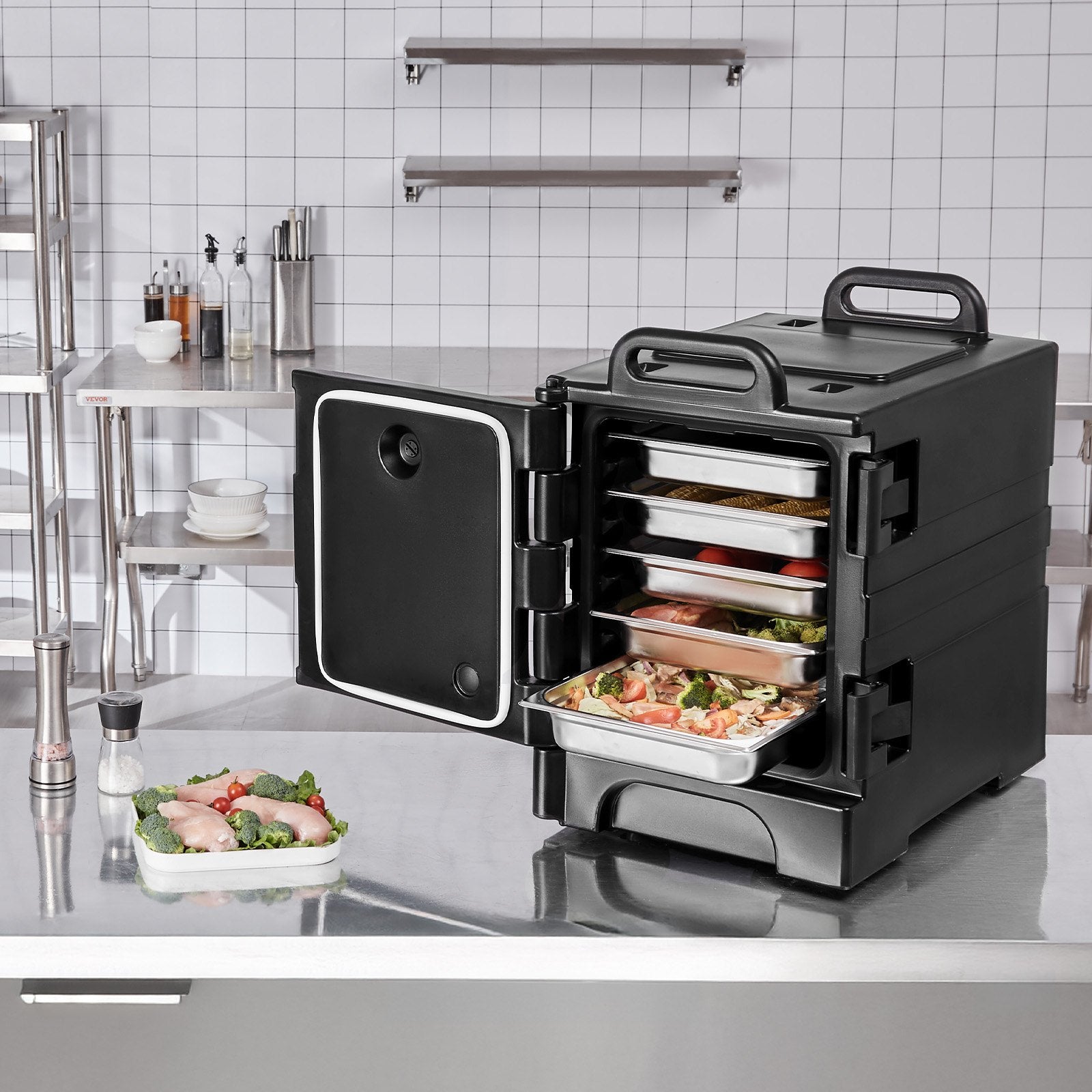 Insulated Food Pan Carrier, 75L Hot Box for Catering, Front Loading Food Warmer