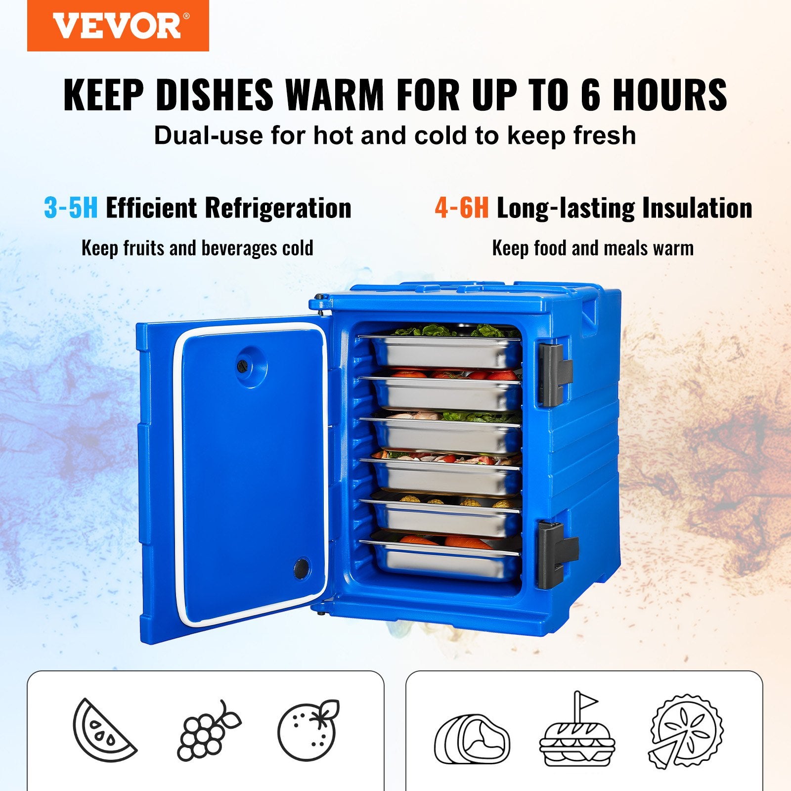 Insulated Food Pan Carrier, 90L Hot Box for Catering, Front Loading Food Warmer