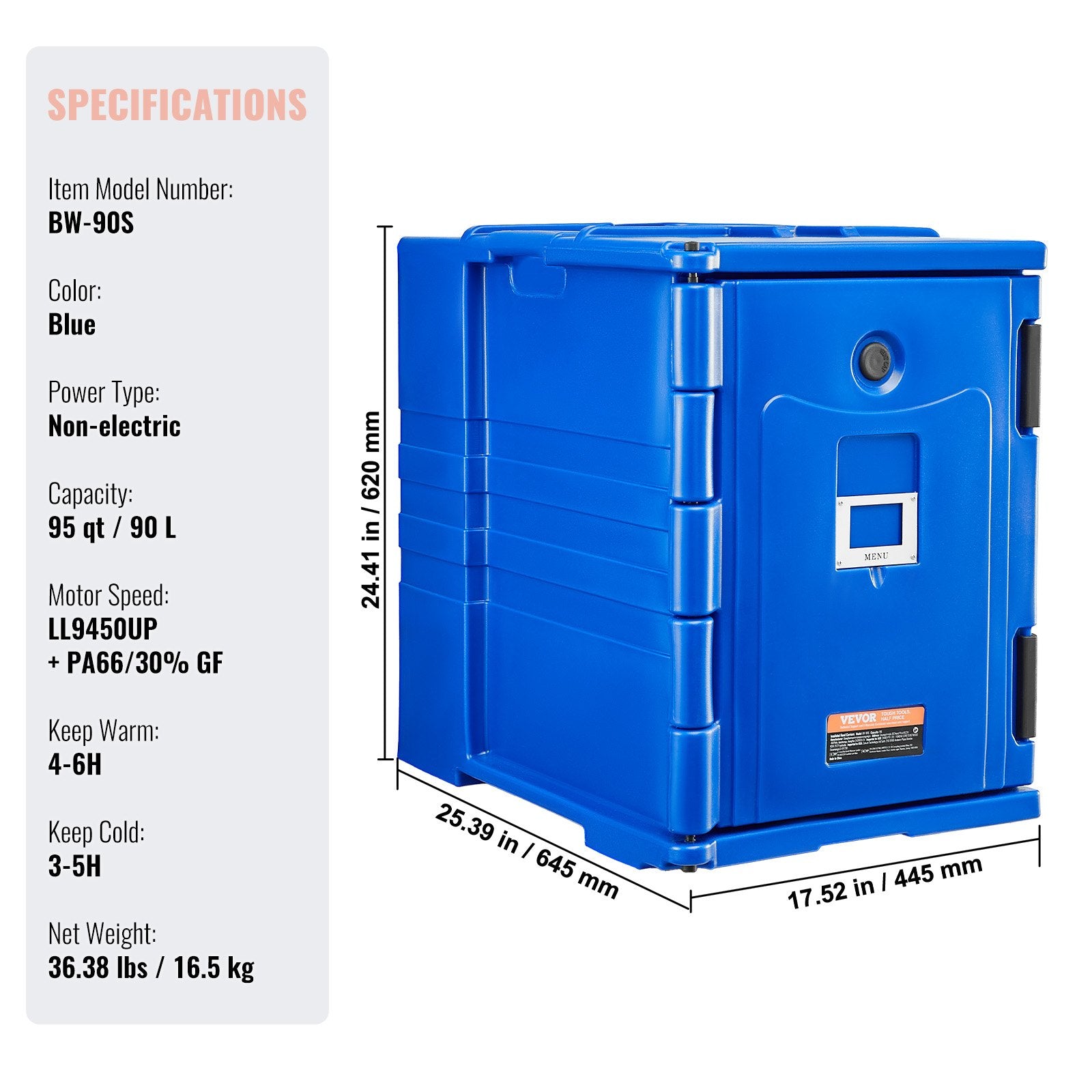 Insulated Food Pan Carrier, 90L Hot Box for Catering, Front Loading Food Warmer