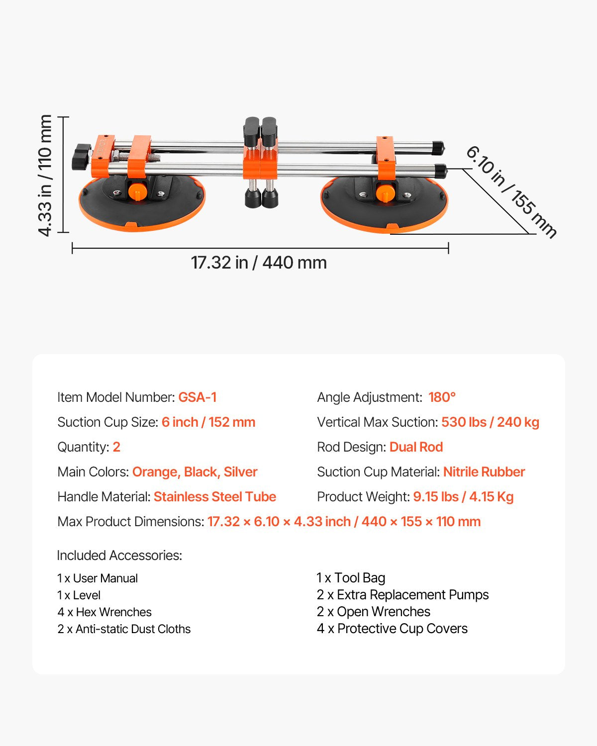 Seamless Seam Setter 2-Pack Granite with 6" Vacuum Cups and Tool Bag Countertop