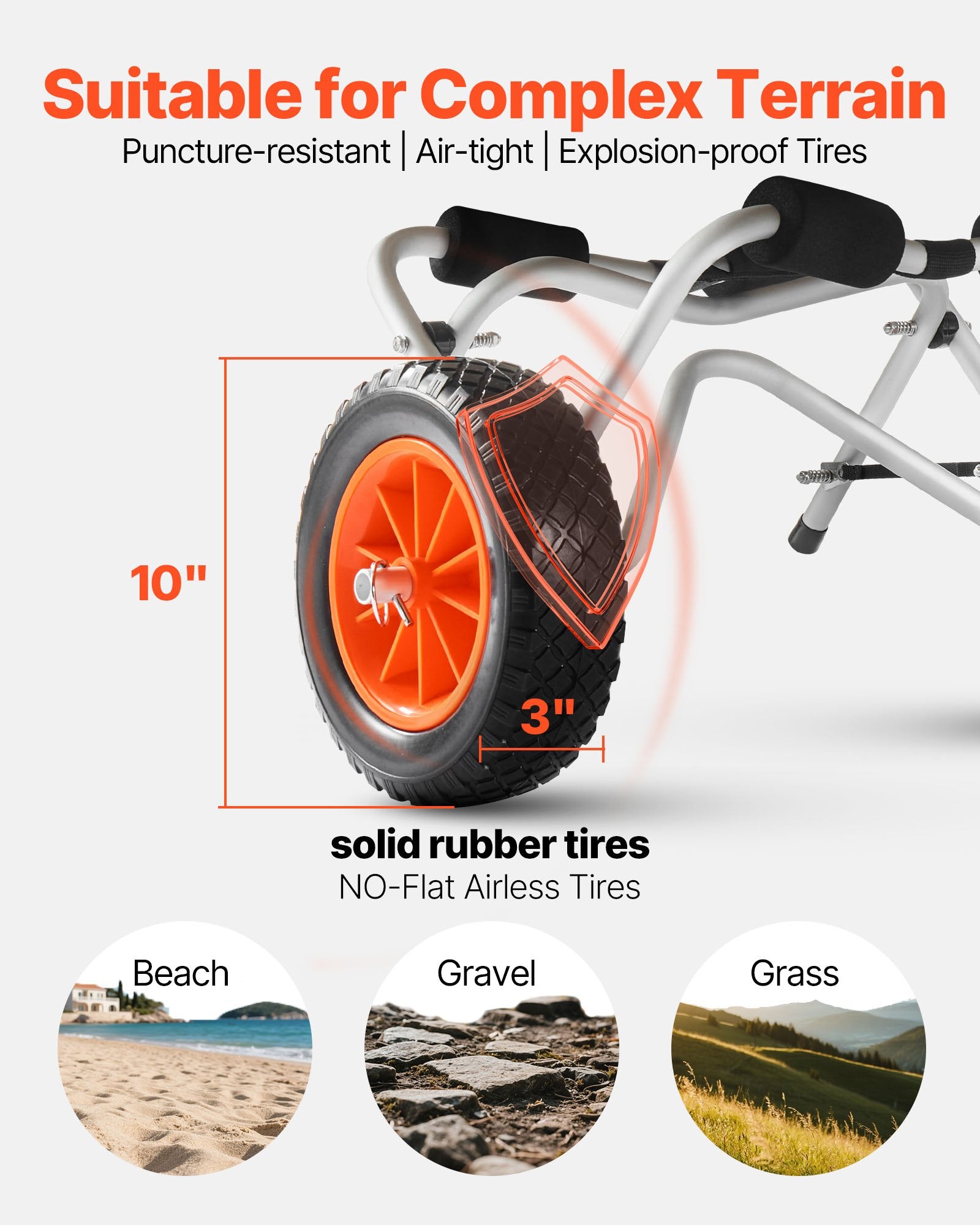 Kayak Cart 113.4kg Foldable Trolley 25.4cm Rubber Tires Ratchet Strap Kayaks