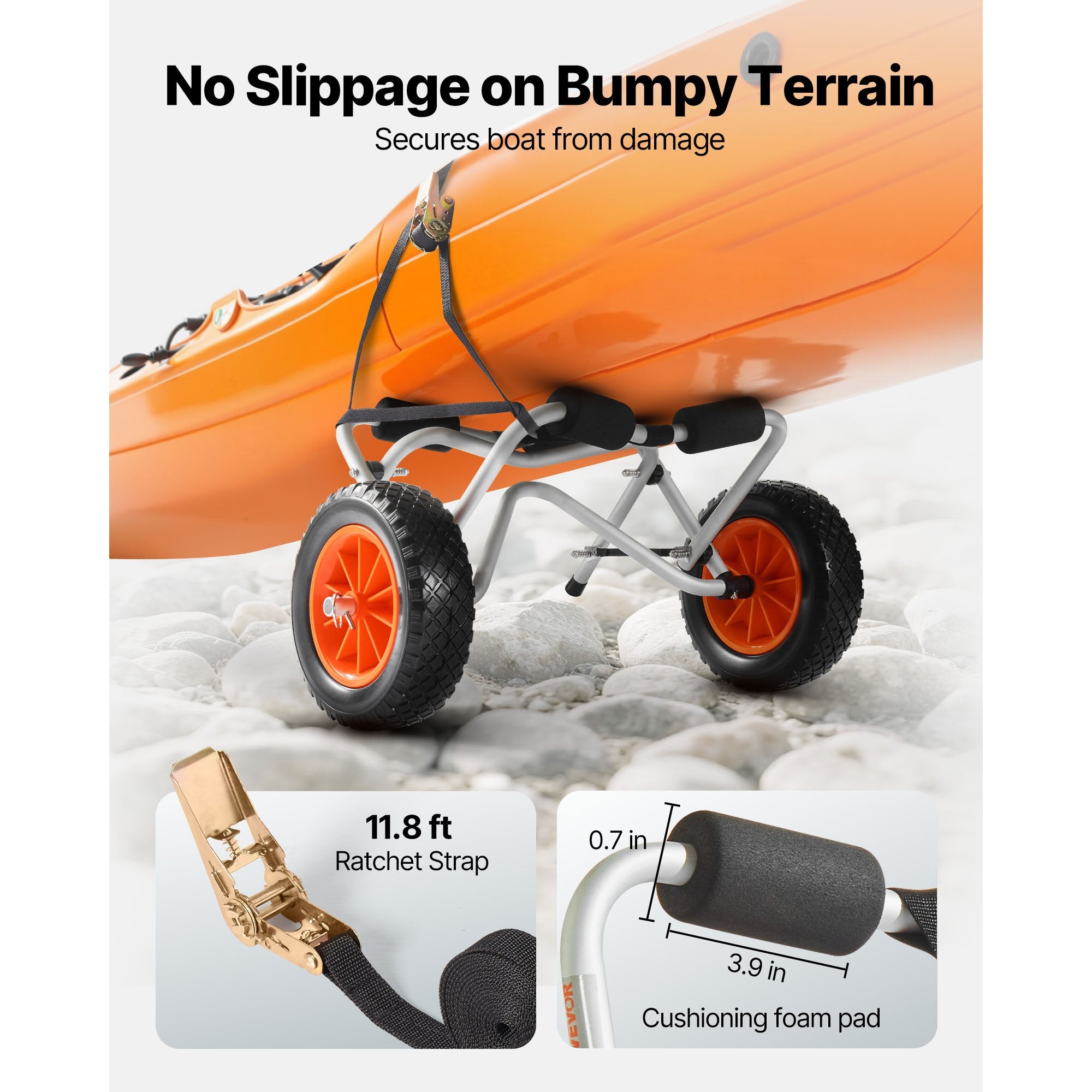 Kayak Cart 113.4kg Foldable Trolley 25.4cm Rubber Tires Ratchet Strap Kayaks
