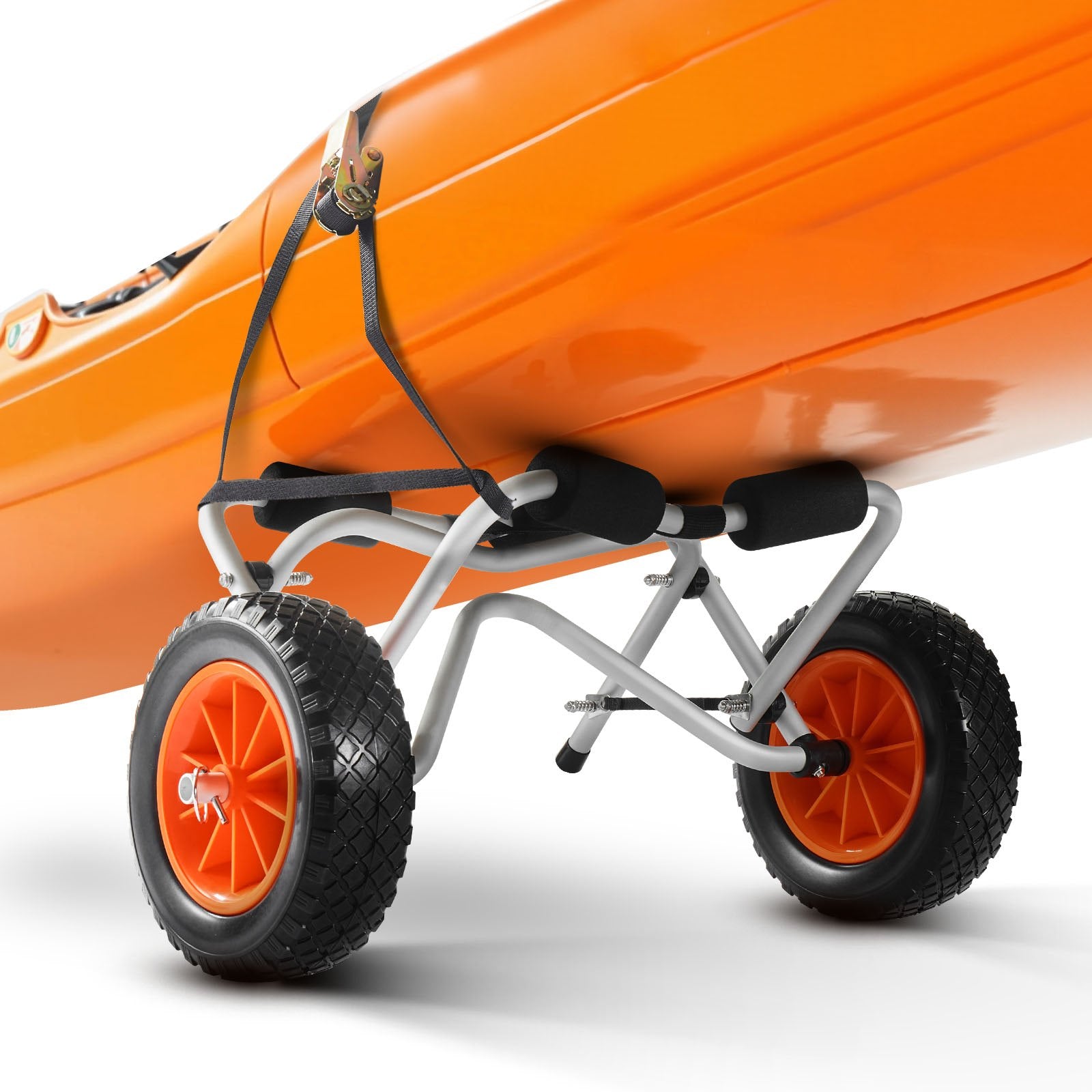 Kayak Cart 113.4kg Foldable Trolley 25.4cm Rubber Tires Ratchet Strap Kayaks