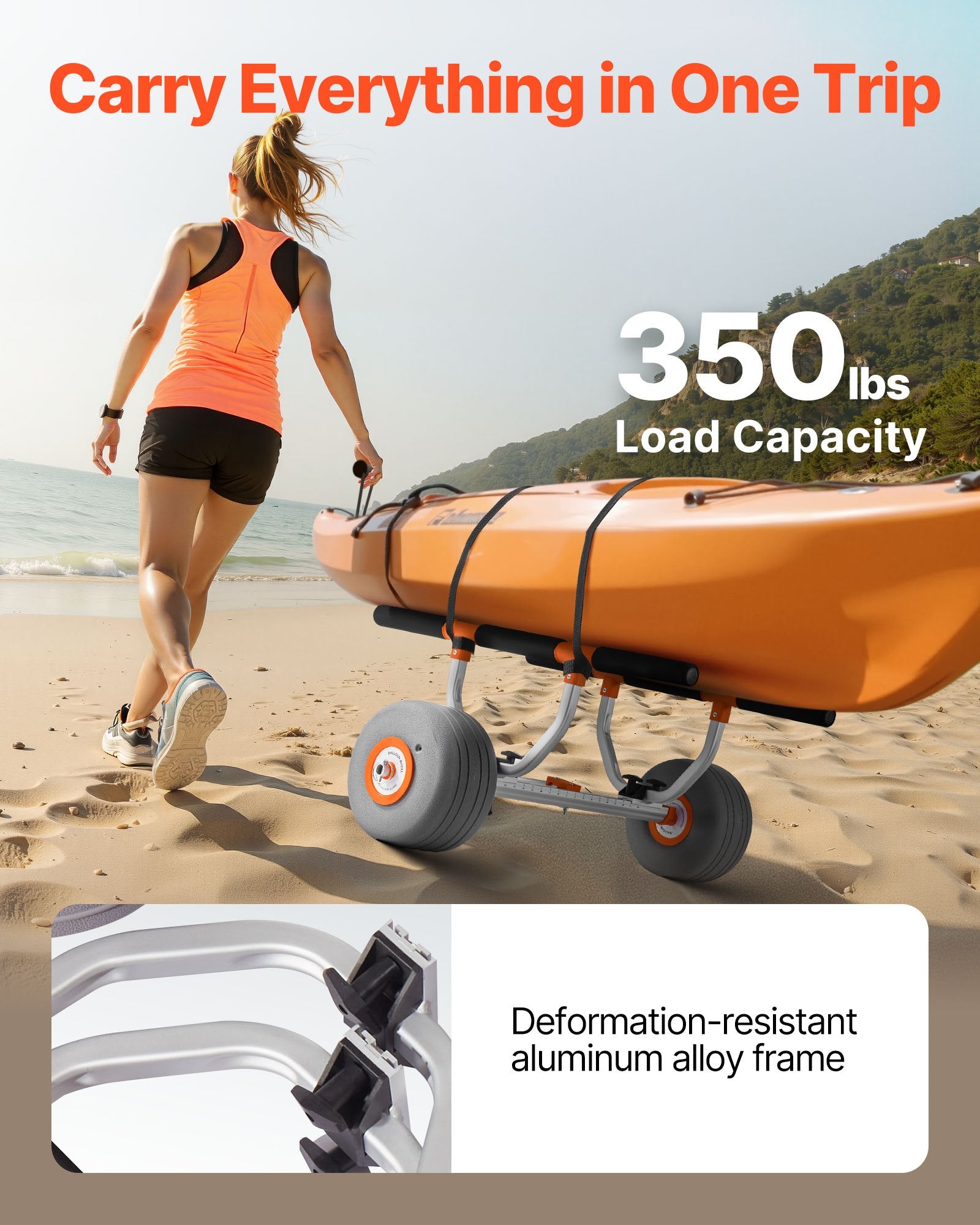 Kayak Cart 158.8kg Trolley 30.5cm Inflatable Tires 2 Straps Kayaks Canoes