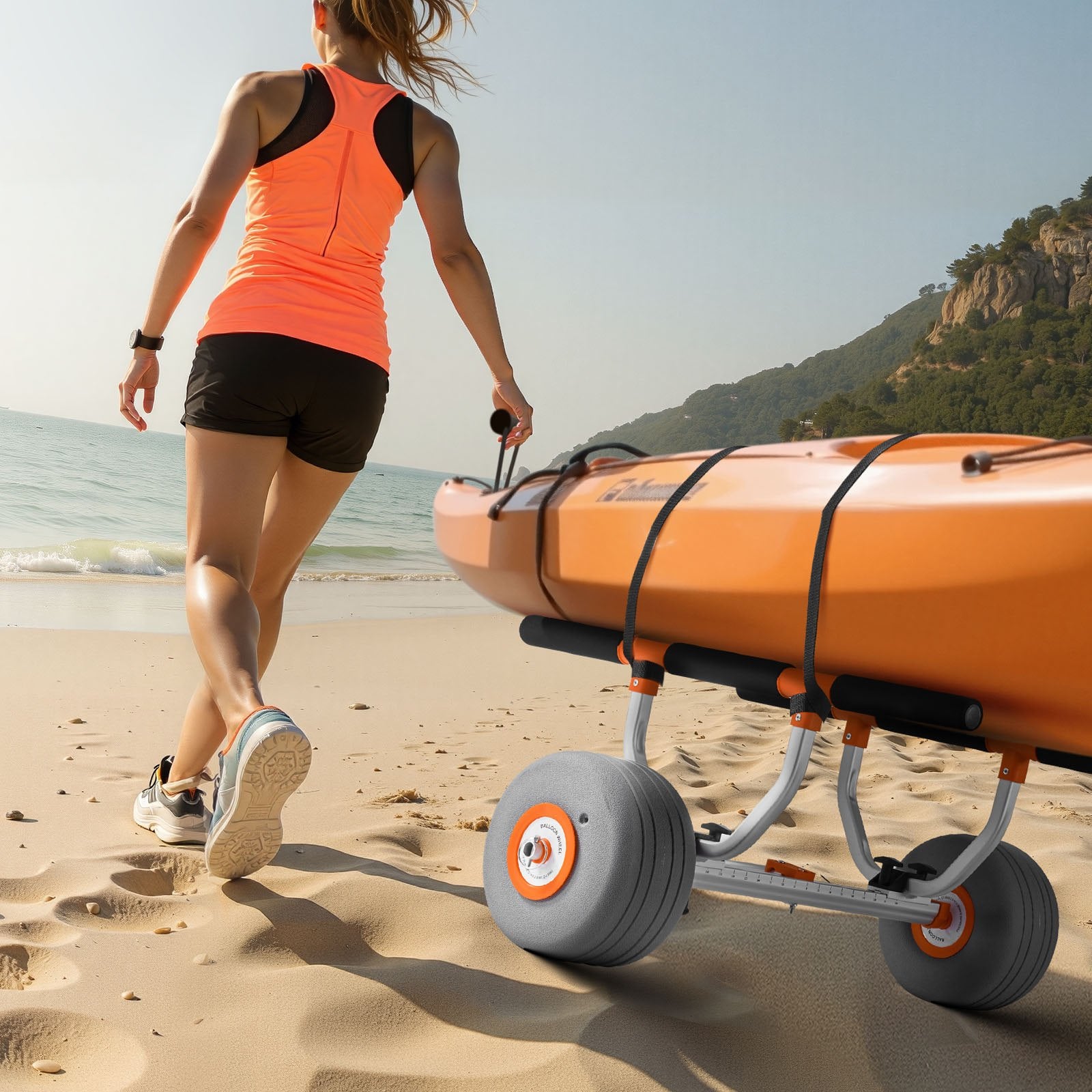 Kayak Cart 158.8kg Trolley 30.5cm Inflatable Tires 2 Straps Kayaks Canoes