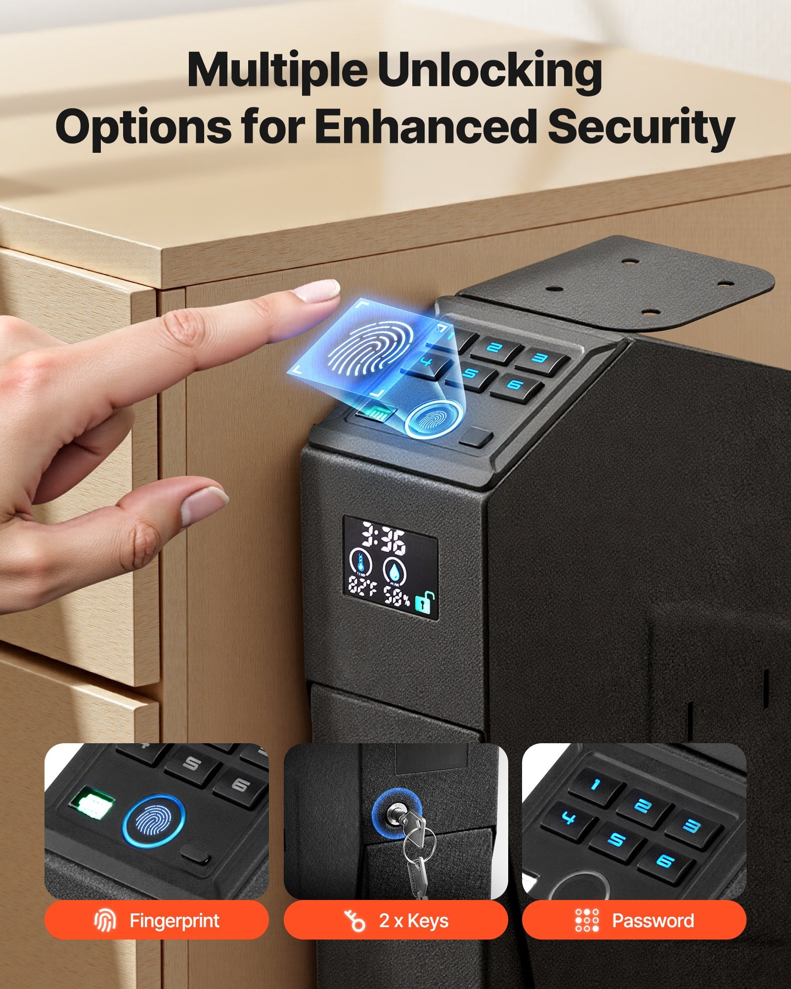 Gun Safe, Slider Handgun Safe with Fingerprint, Password & Key, LED for 1 Pistol