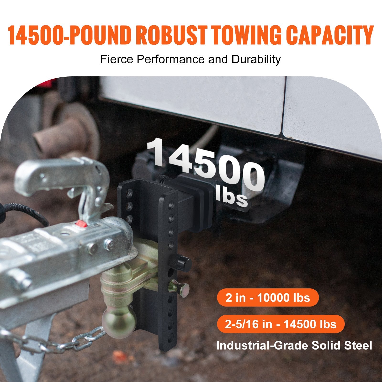 Trailer Hitch Adjustable 203.2mm Drop 165.1mm Rise 63.5mm Receiver Tow Balls