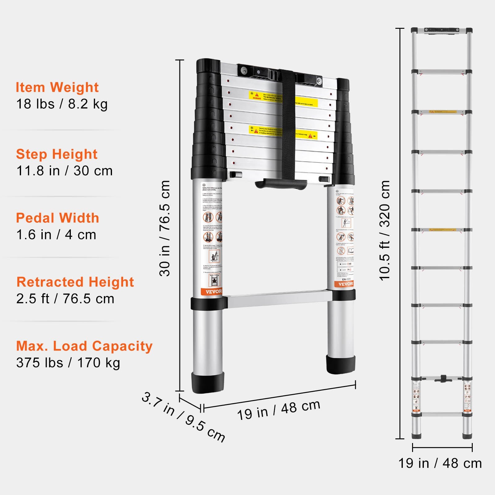 Telescoping Ladder Aluminum Extension Step 3.2m Multi-Purpose Portable