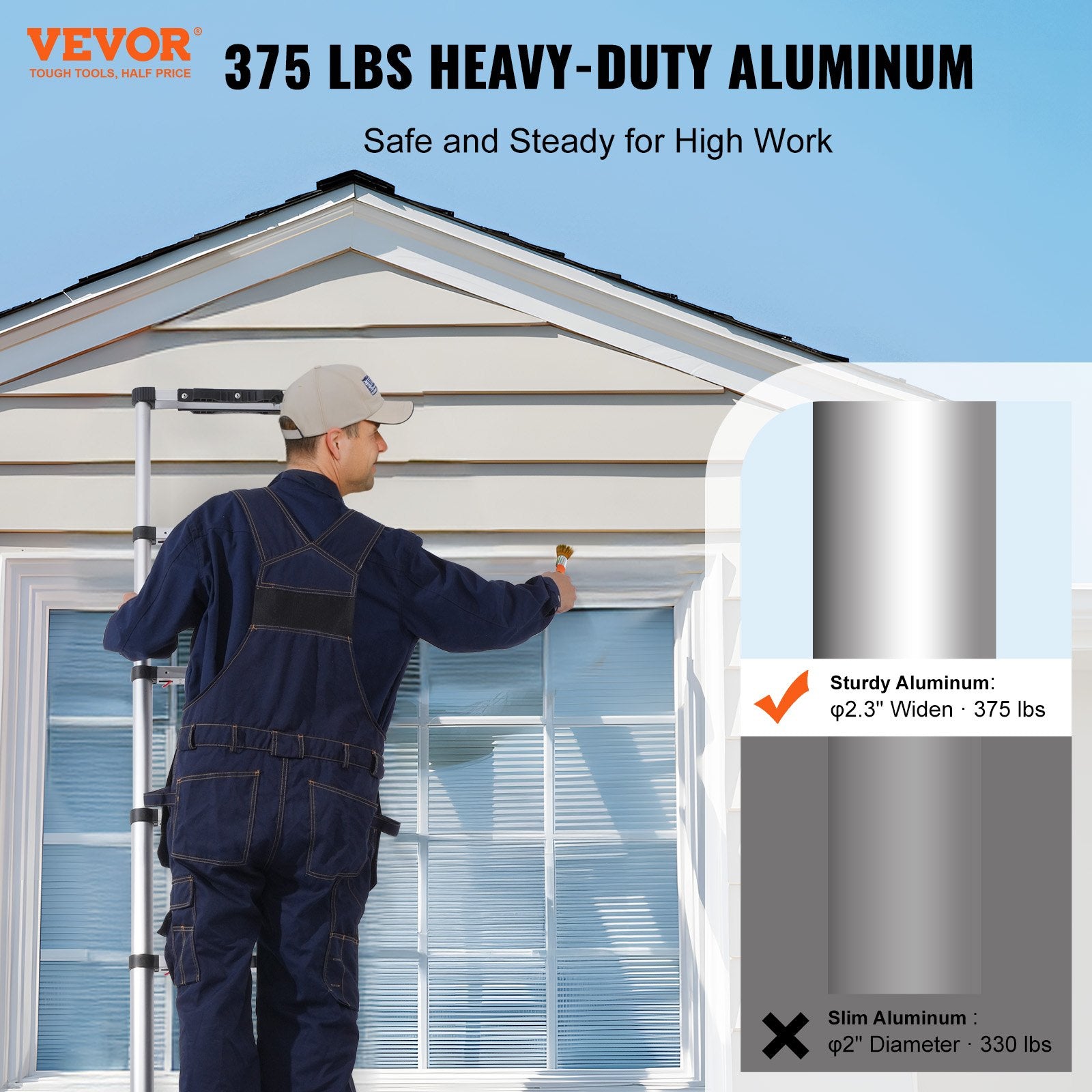 Telescoping Ladder 8.5FT Aluminum Extension One-Button Retraction 375LBS