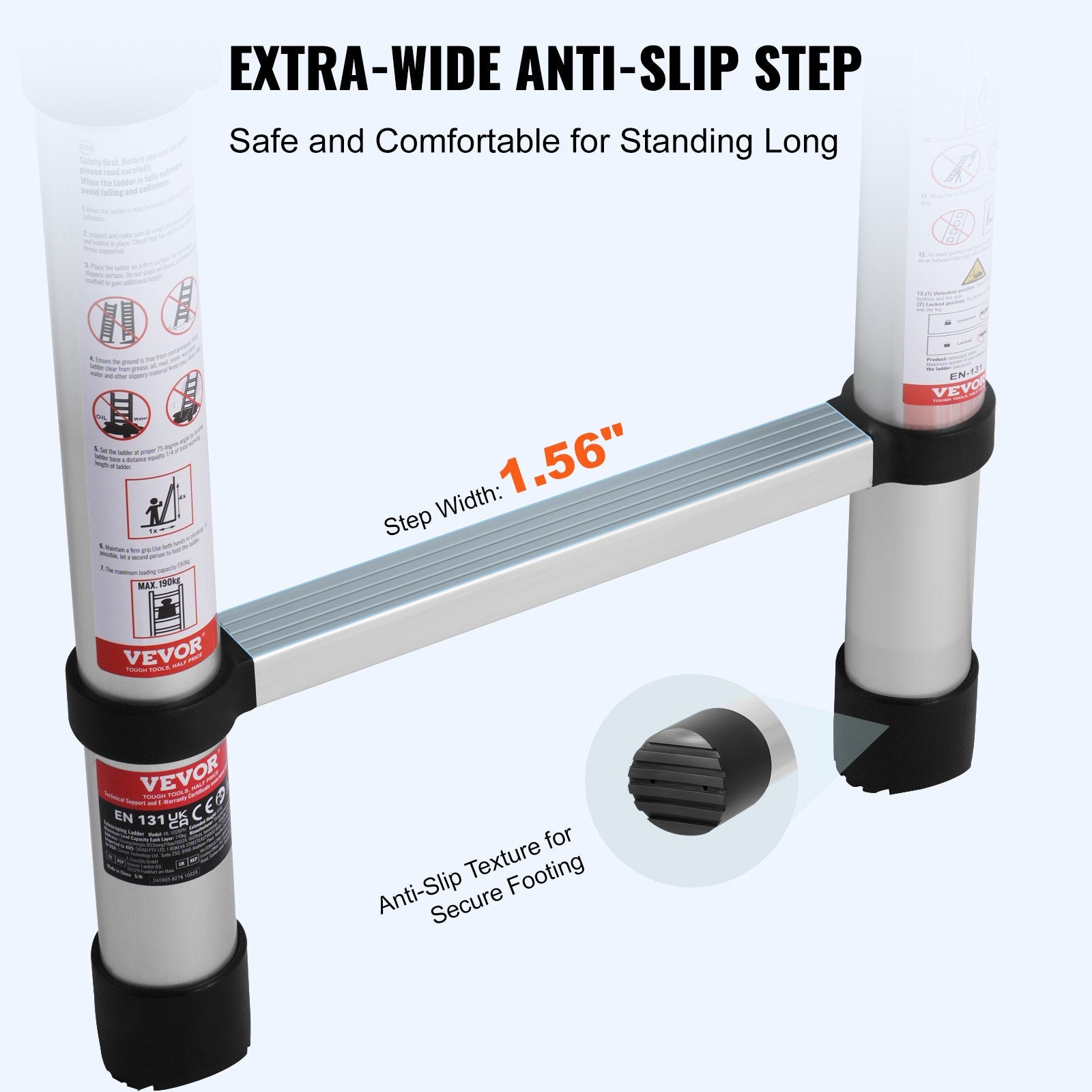 Telescoping Ladder 8.5FT Aluminum Extension One-Button Retraction 375LBS