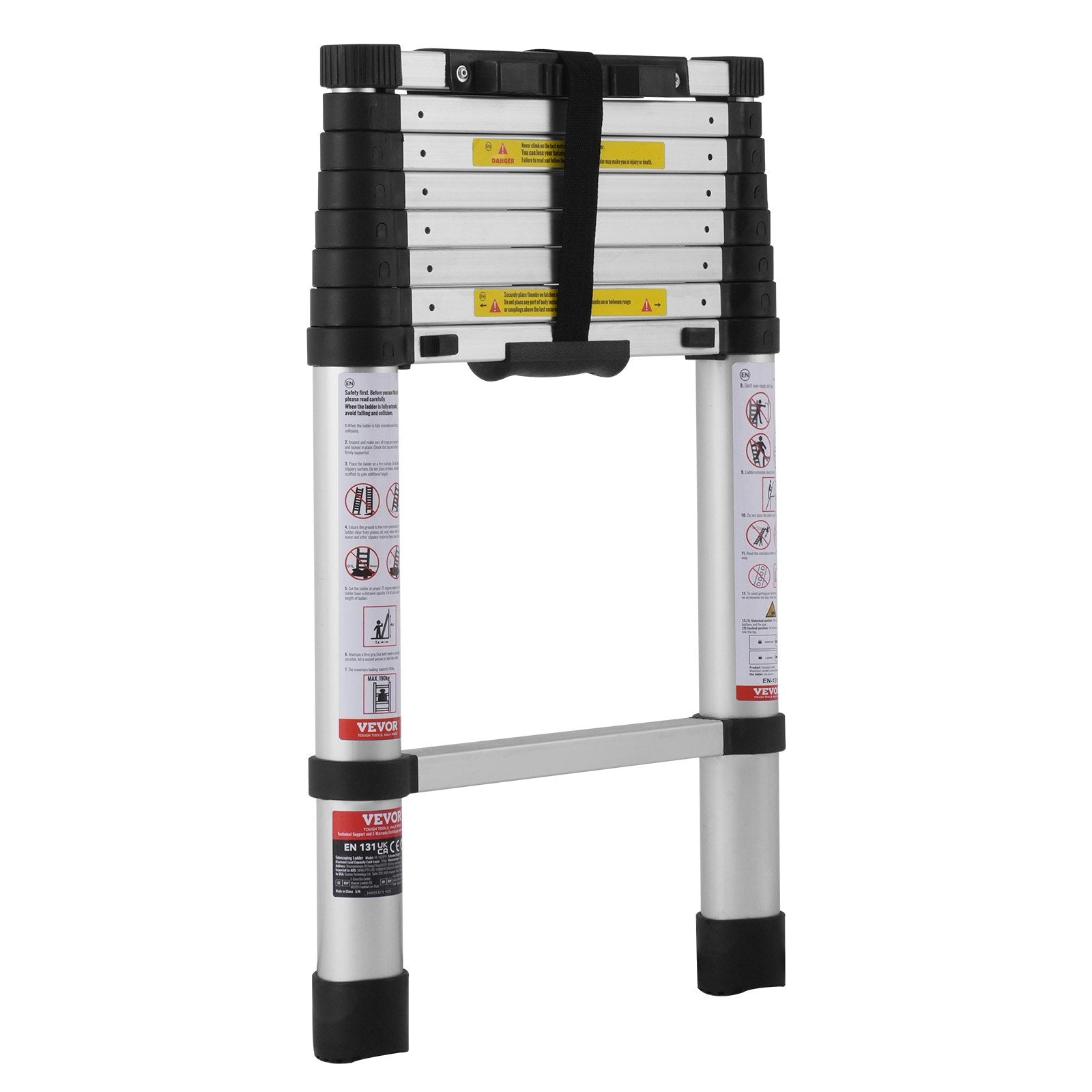 Telescoping Ladder 8.5FT Aluminum Extension One-Button Retraction 375LBS