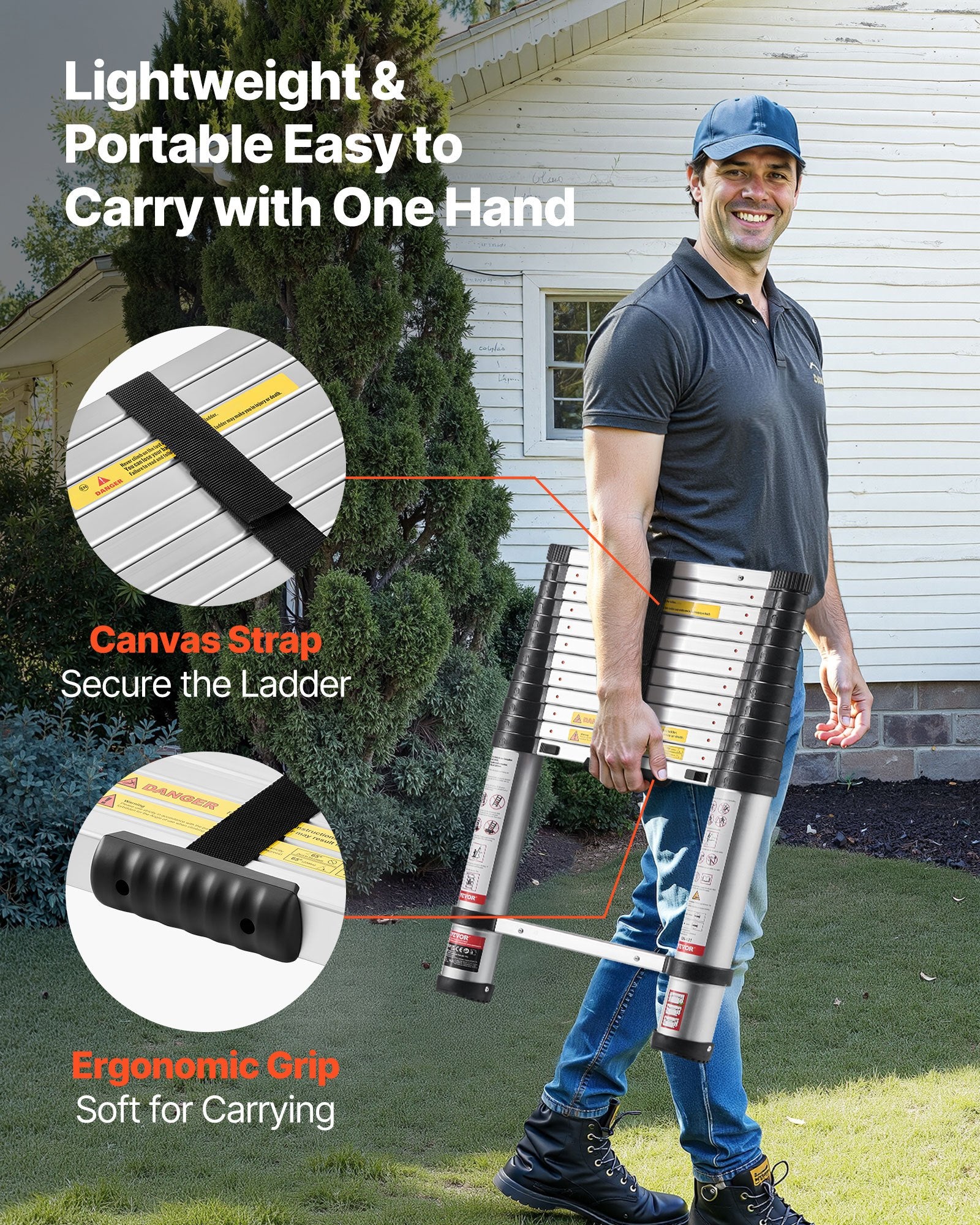 3.8m Telescoping Ladder, Aluminum Lightweight Collapsible Extension Ladder