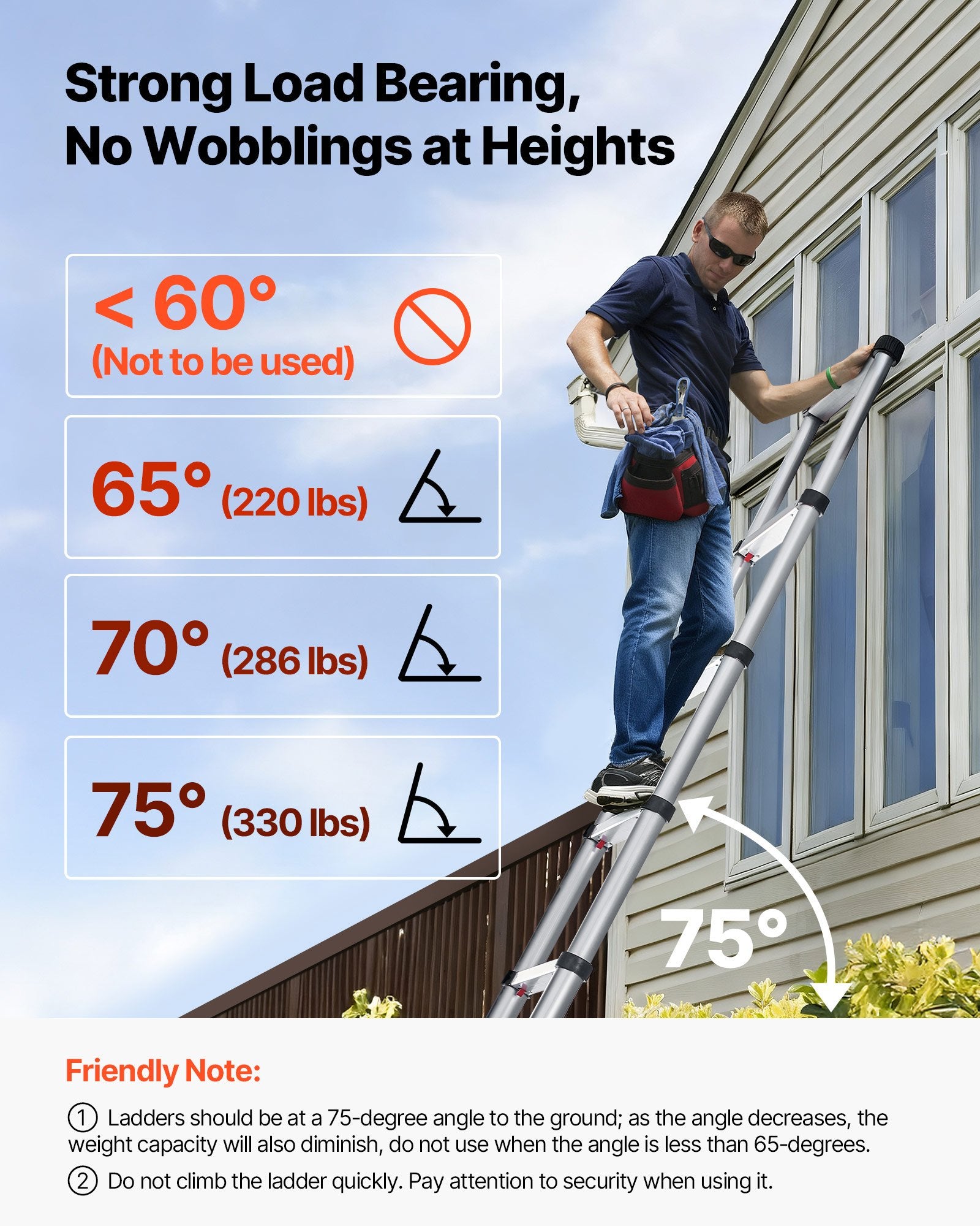 3.8m Telescoping Ladder, Aluminum Lightweight Collapsible Extension Ladder