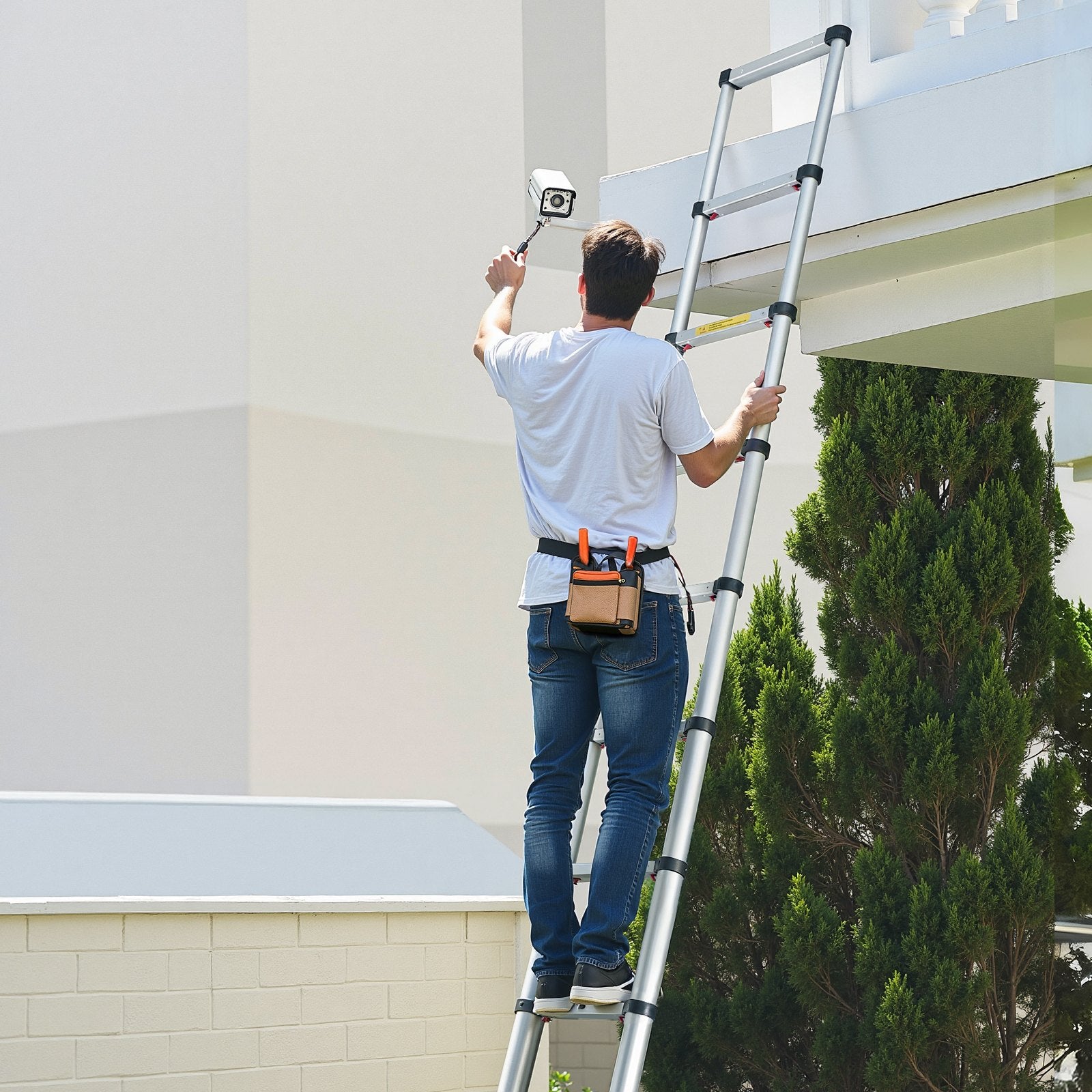 3.8m Telescoping Ladder, Aluminum Lightweight Collapsible Extension Ladder