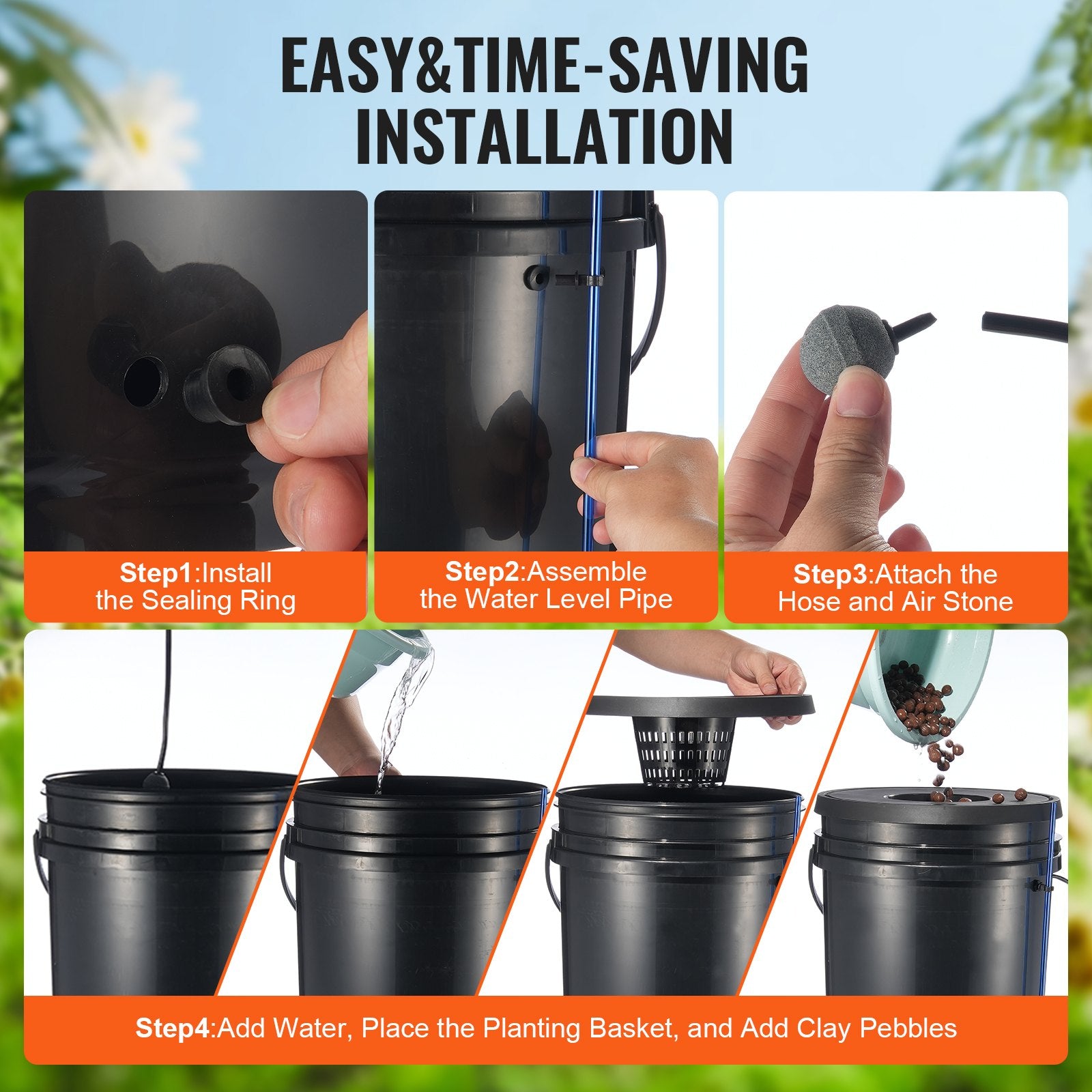 DWC Hydroponics Grow System 5-Gallon 4 Buckets Deep Water Culture with Air Pump
