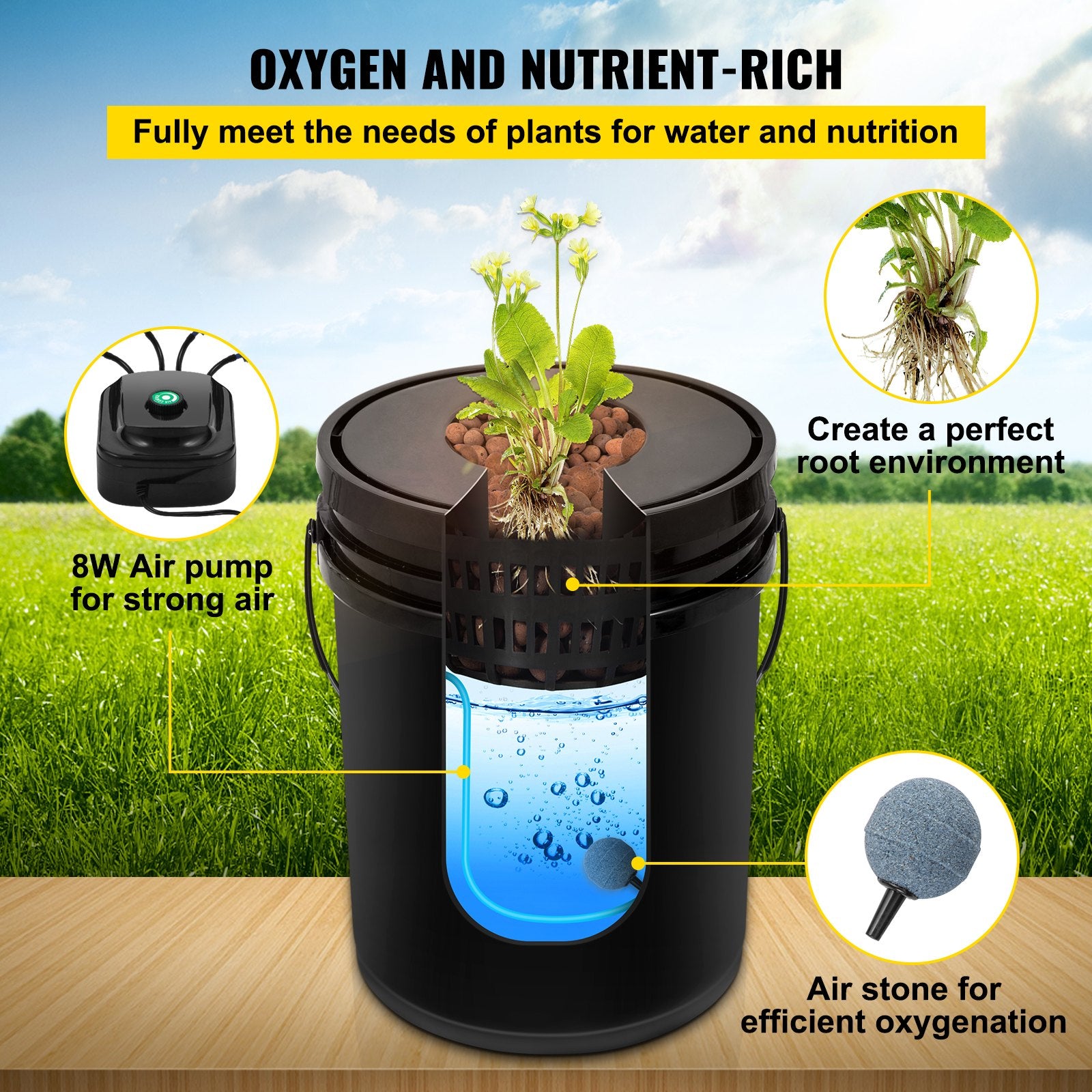 DWC Hydroponic System 5 Gallon 5 Buckets Grow Kit Pump Air Stone