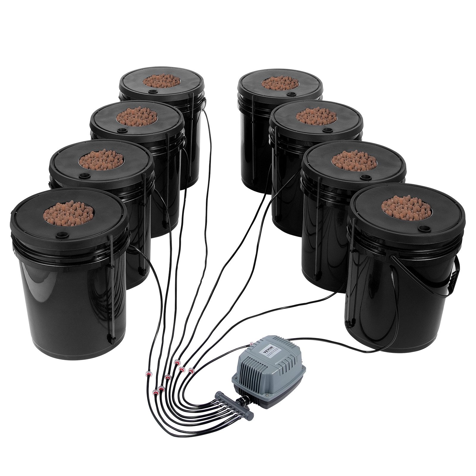 DWC Hydroponic Grow System 5-Gallon 8 Buckets Deep Water Culture Air Pump