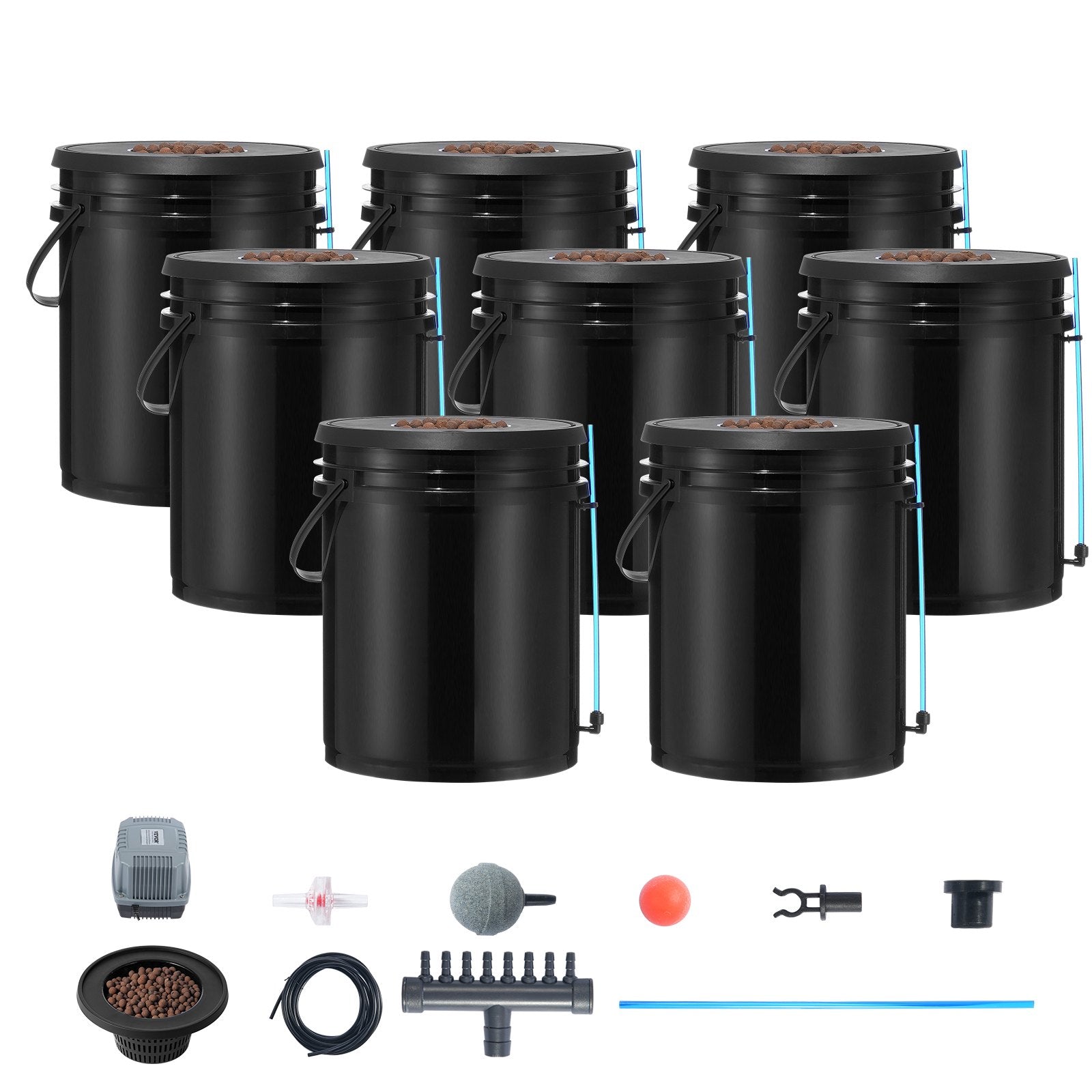 DWC Hydroponic Grow System 5-Gallon 8 Buckets Deep Water Culture Air Pump