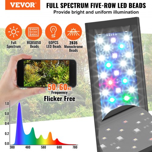 VEVOR 14W Aquarium Light Adjustable Timer 5-Level Brightness Freshwater Tank