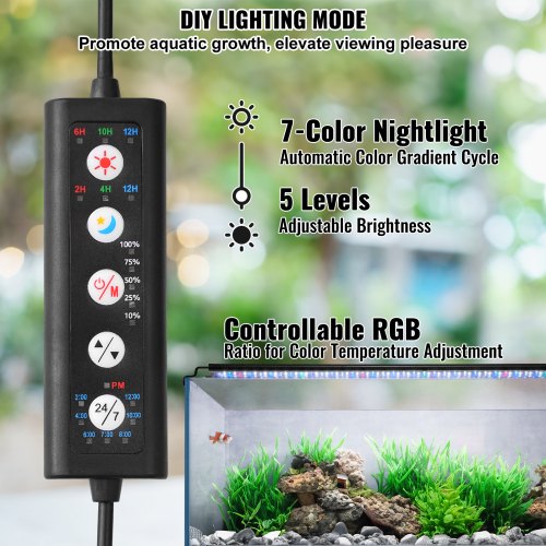 VEVOR 14W Aquarium Light Adjustable Timer 5-Level Brightness Freshwater Tank