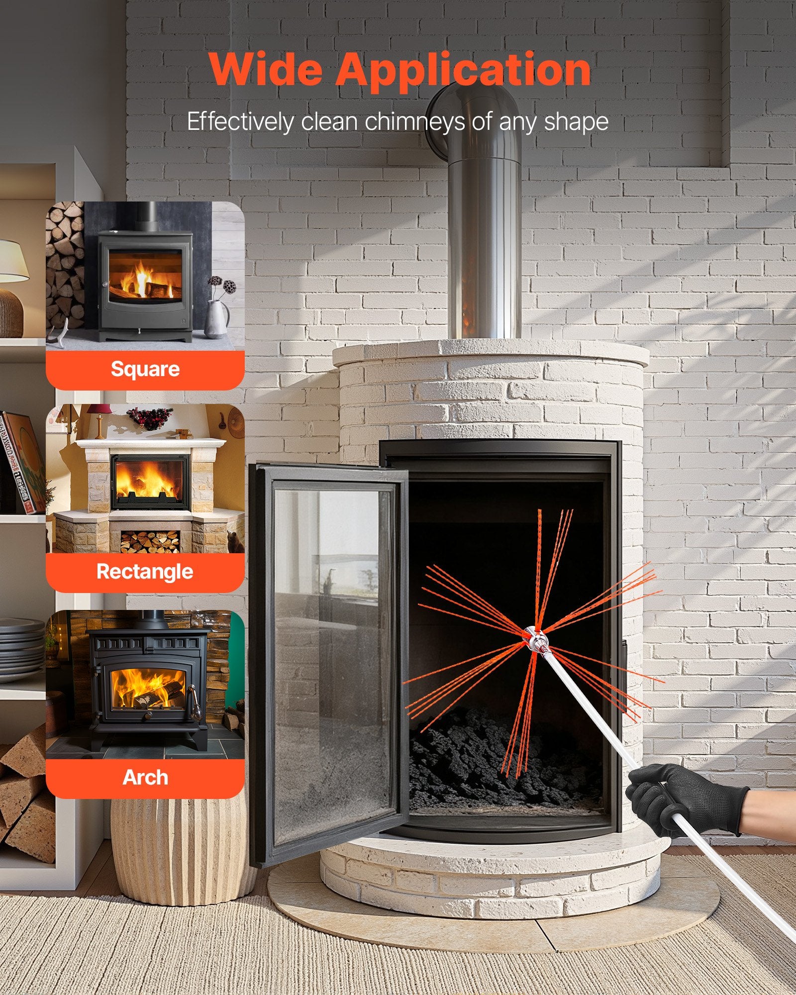 Chimney Sweep Kit 10m Extendable Brush Dual Heads Goggles Fireplace Cleaning