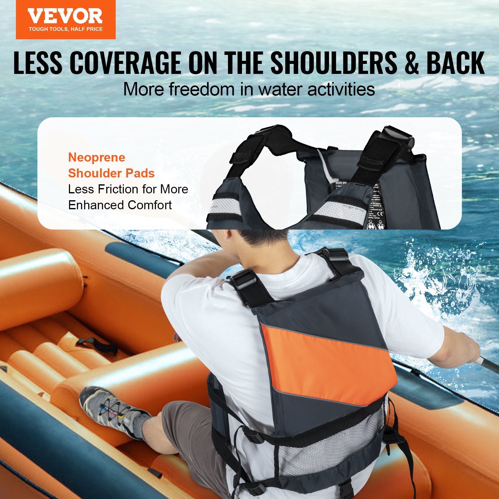 Life Vest for Watersports 96N Buoyancy Jacket with Waterproof Nylon, Men & Women