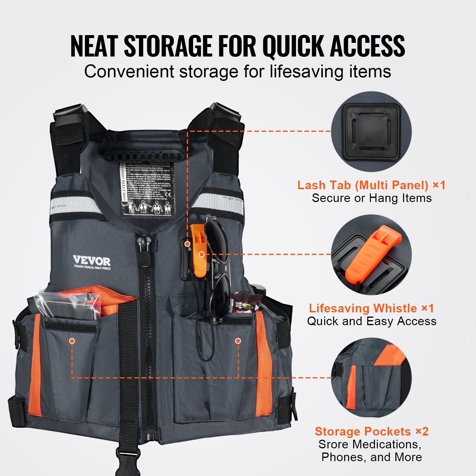 Life Vest for Watersports 96N Buoyancy Jacket with Waterproof Nylon, Men & Women