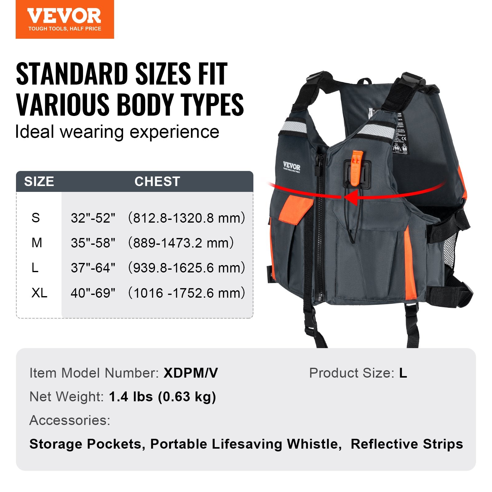 Life Vest for Watersports 96N Buoyancy Jacket with Waterproof Nylon, Men & Women