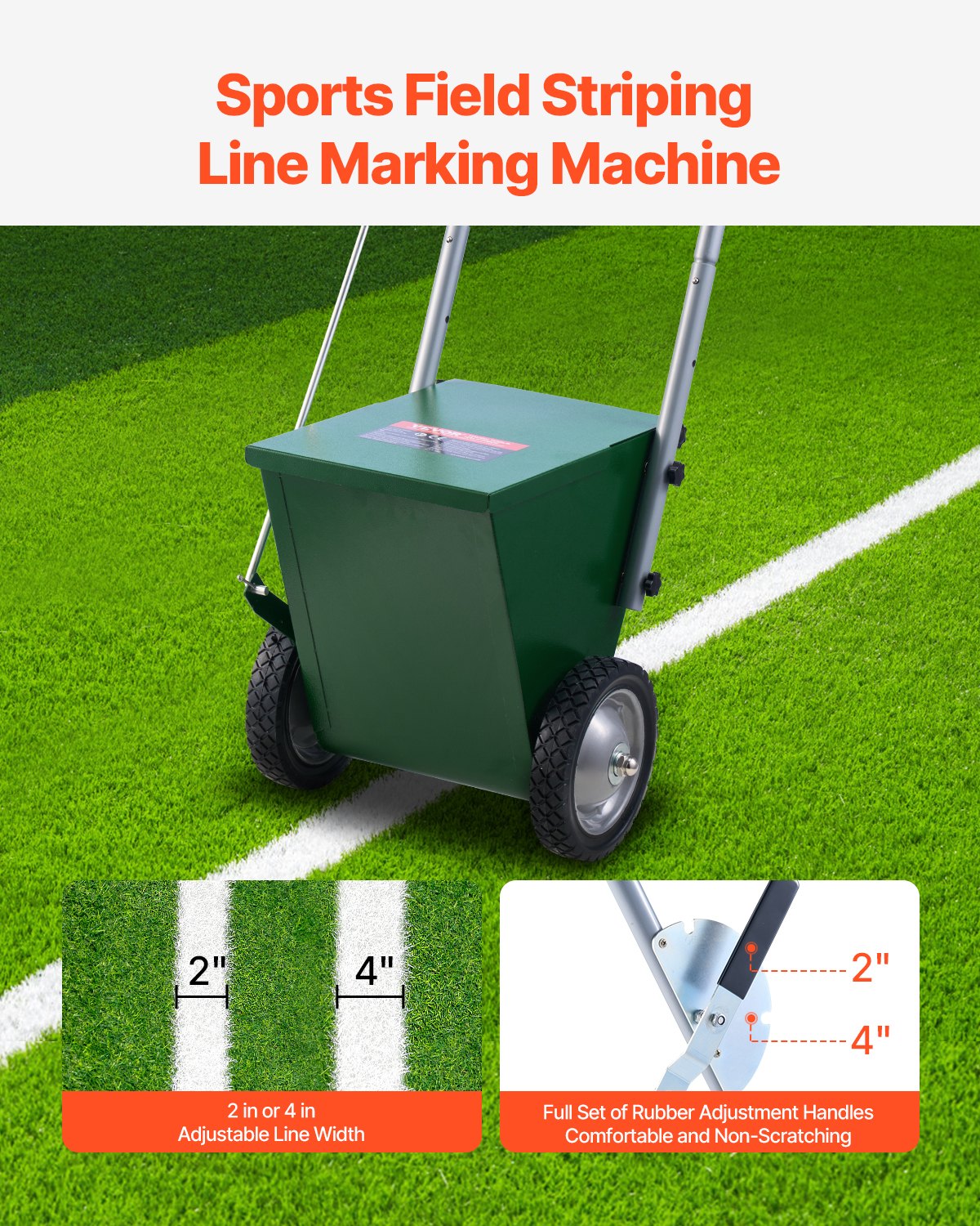 Dry Line Marker 2-Wheel 50/100mm Adjustable Field Chalker Rubber Handle Green