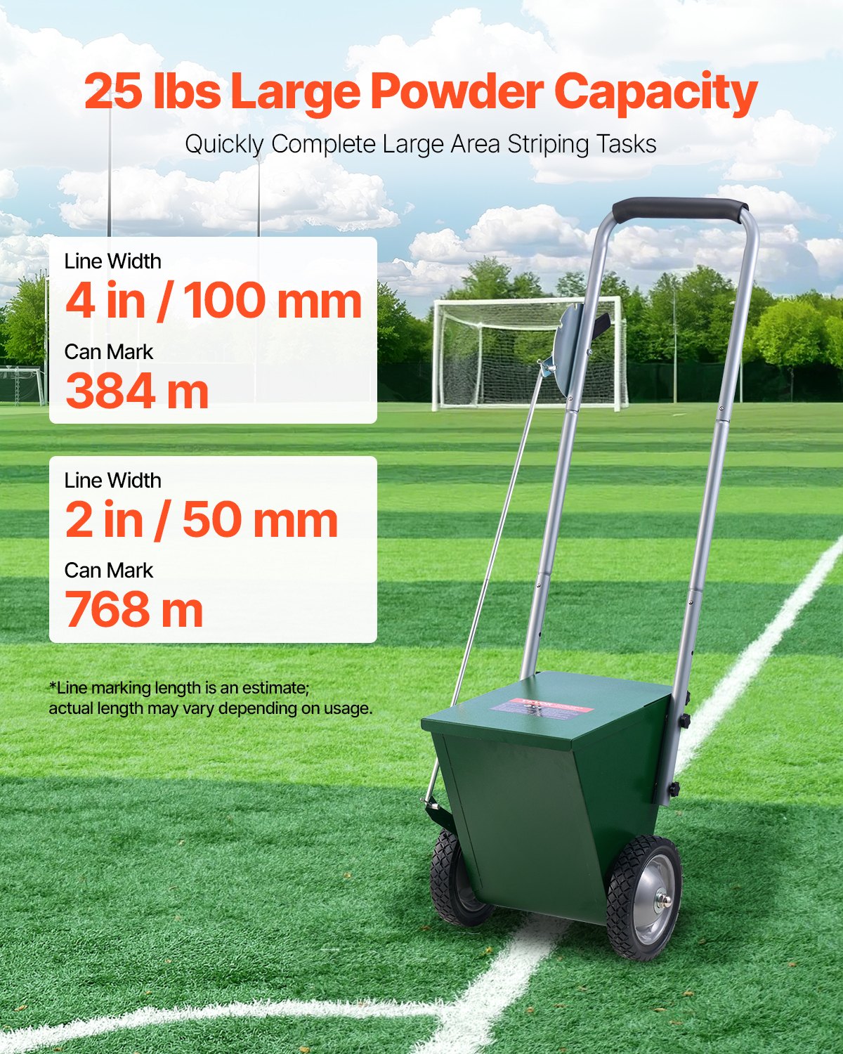 Dry Line Marker 2-Wheel 50/100mm Adjustable Field Chalker Rubber Handle Green