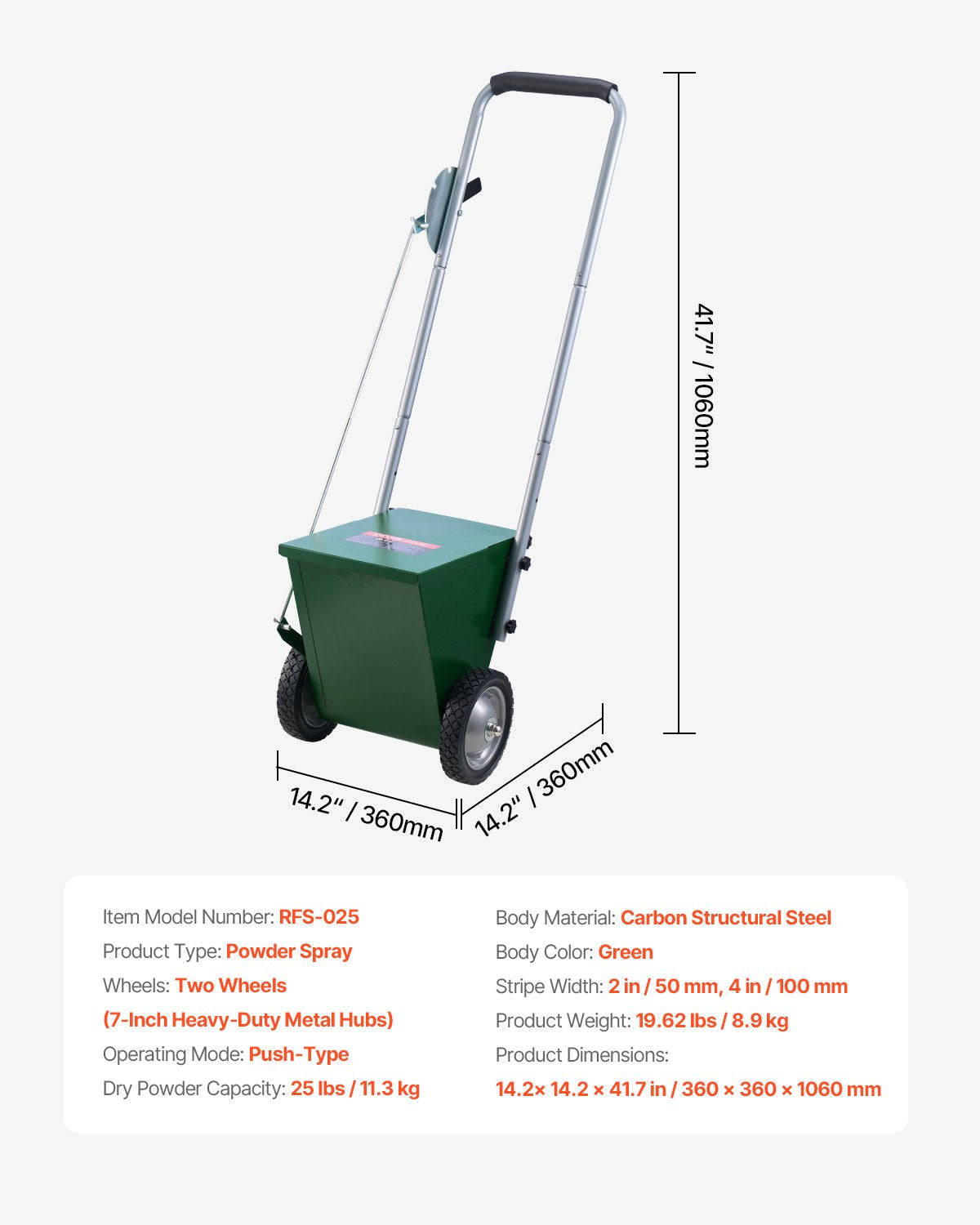 Dry Line Marker 2-Wheel 50/100mm Adjustable Field Chalker Rubber Handle Green