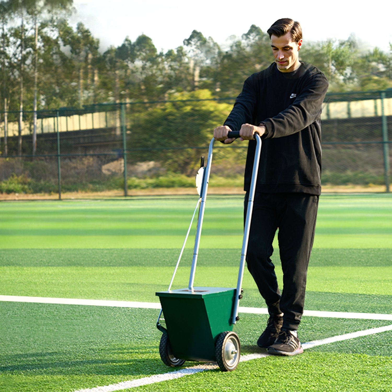 Dry Line Marker 2-Wheel 50/100mm Adjustable Field Chalker Rubber Handle Green