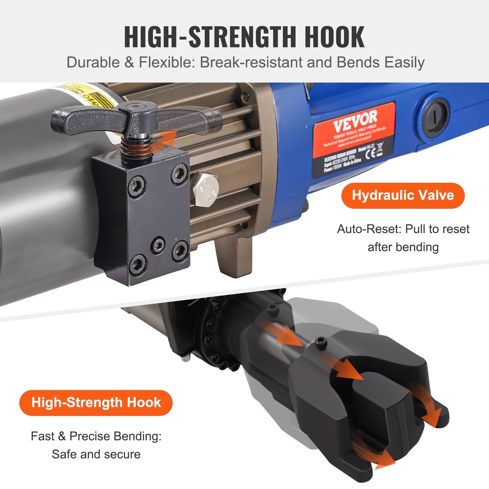 Electric Hydraulic Rebar Bender, 1500W Portable, Bends up to 3/4 Inch RN-22 Blue