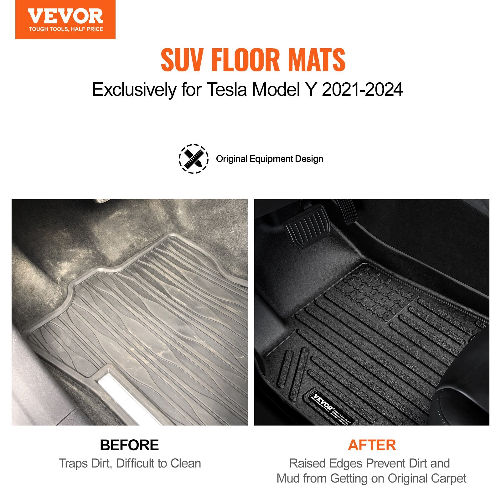 3 Front and 2nd Row Liners All-Weather TPE Floor Mats for Tesla